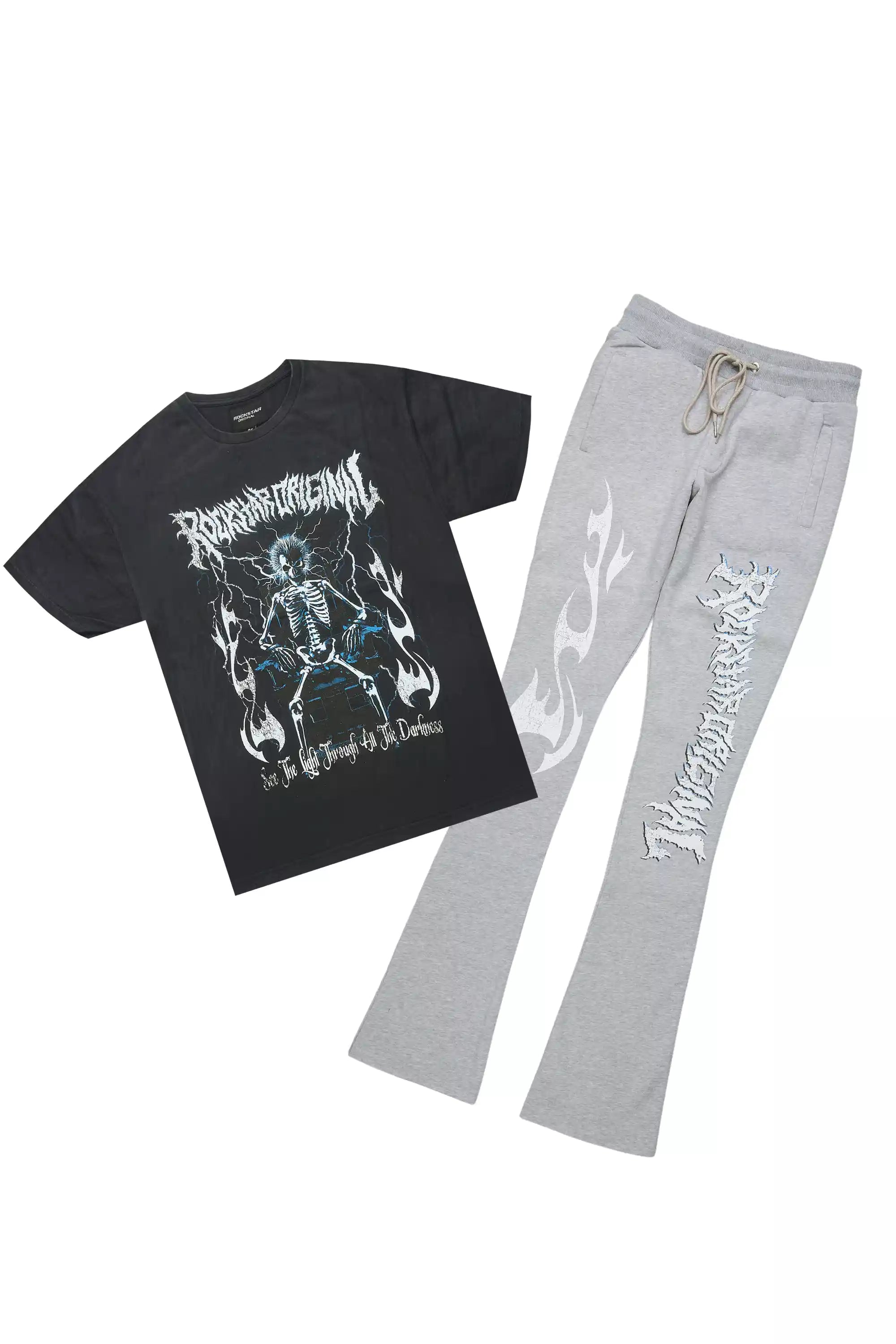 Exodus Charcoal Grey T-Shirt/Stacked Flare Track Pant Set