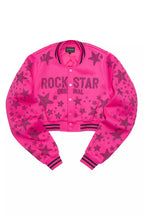 Shanda Hot Pink Crop Rhinestone Varsity Jacket