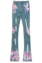 Terrika Tinted Dark Wash Painted Super Stacked Jean