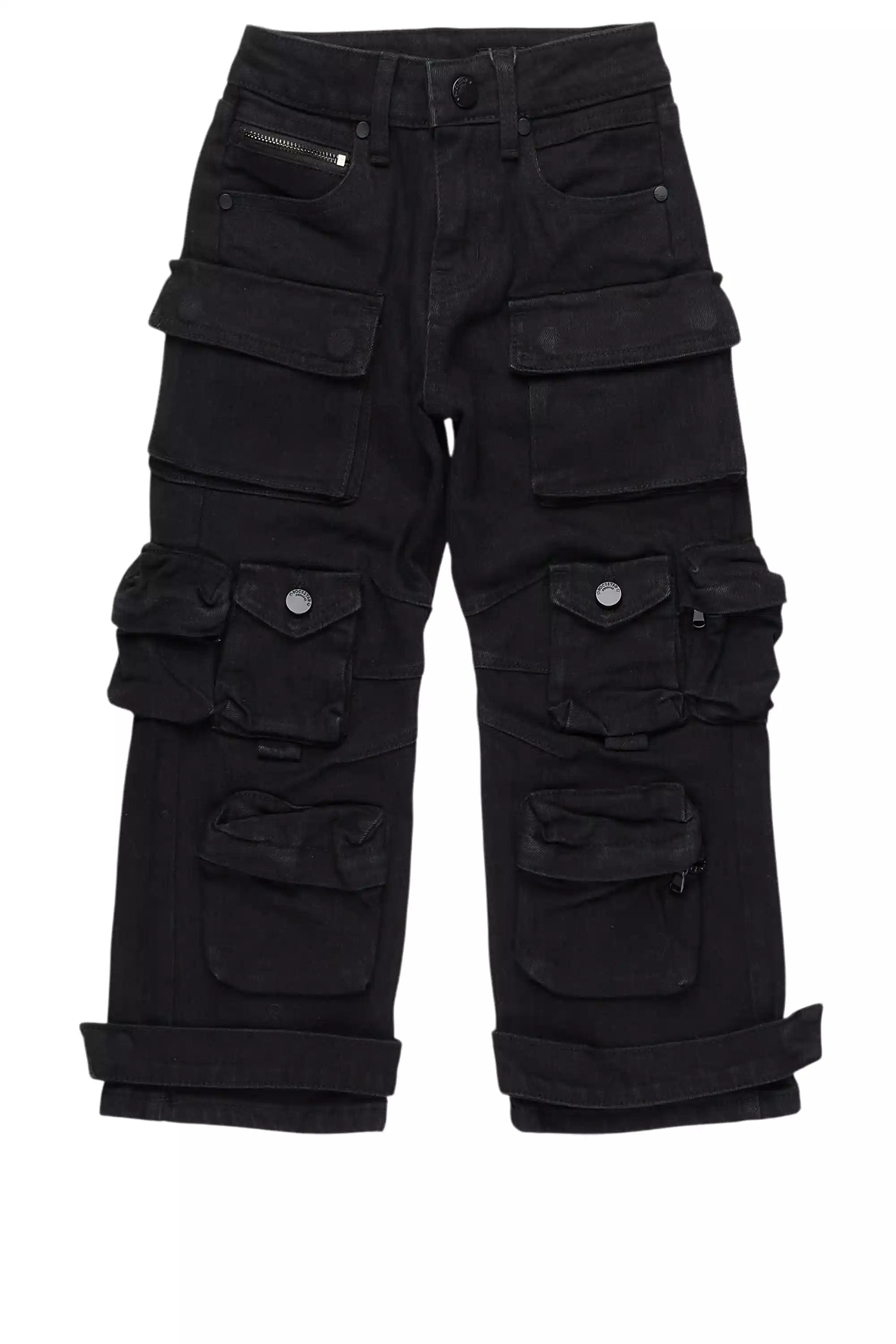 Boys Mahesh Black Baggy Cargo Jean