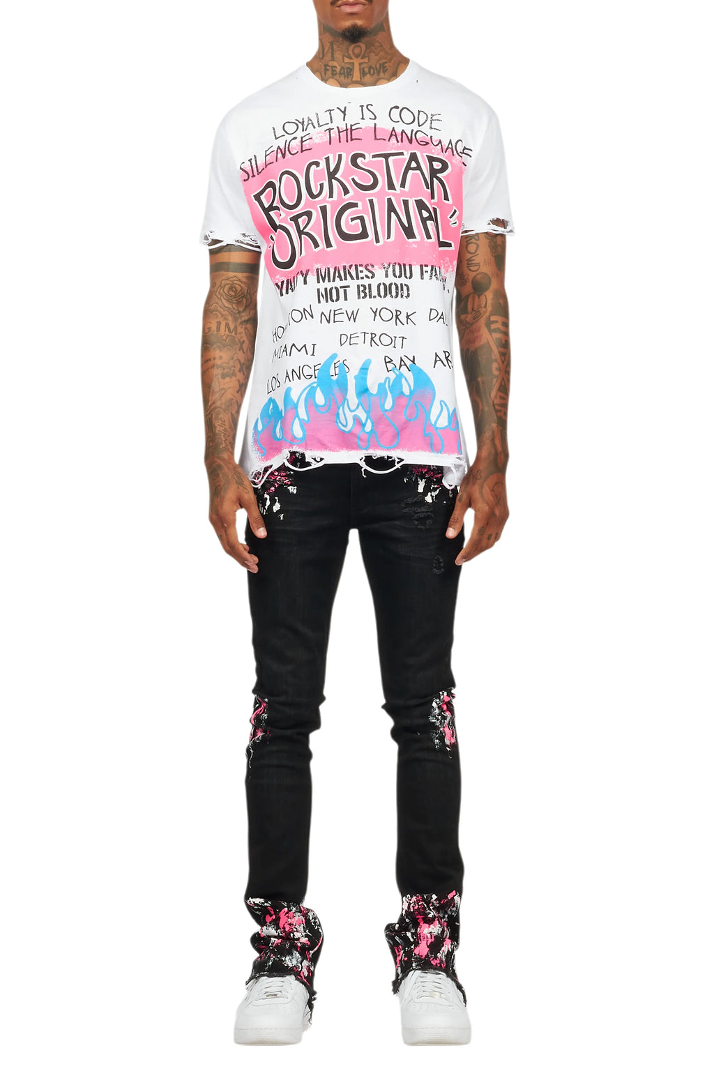 Kodak Black/Pink Painter Stacked Flare Jean