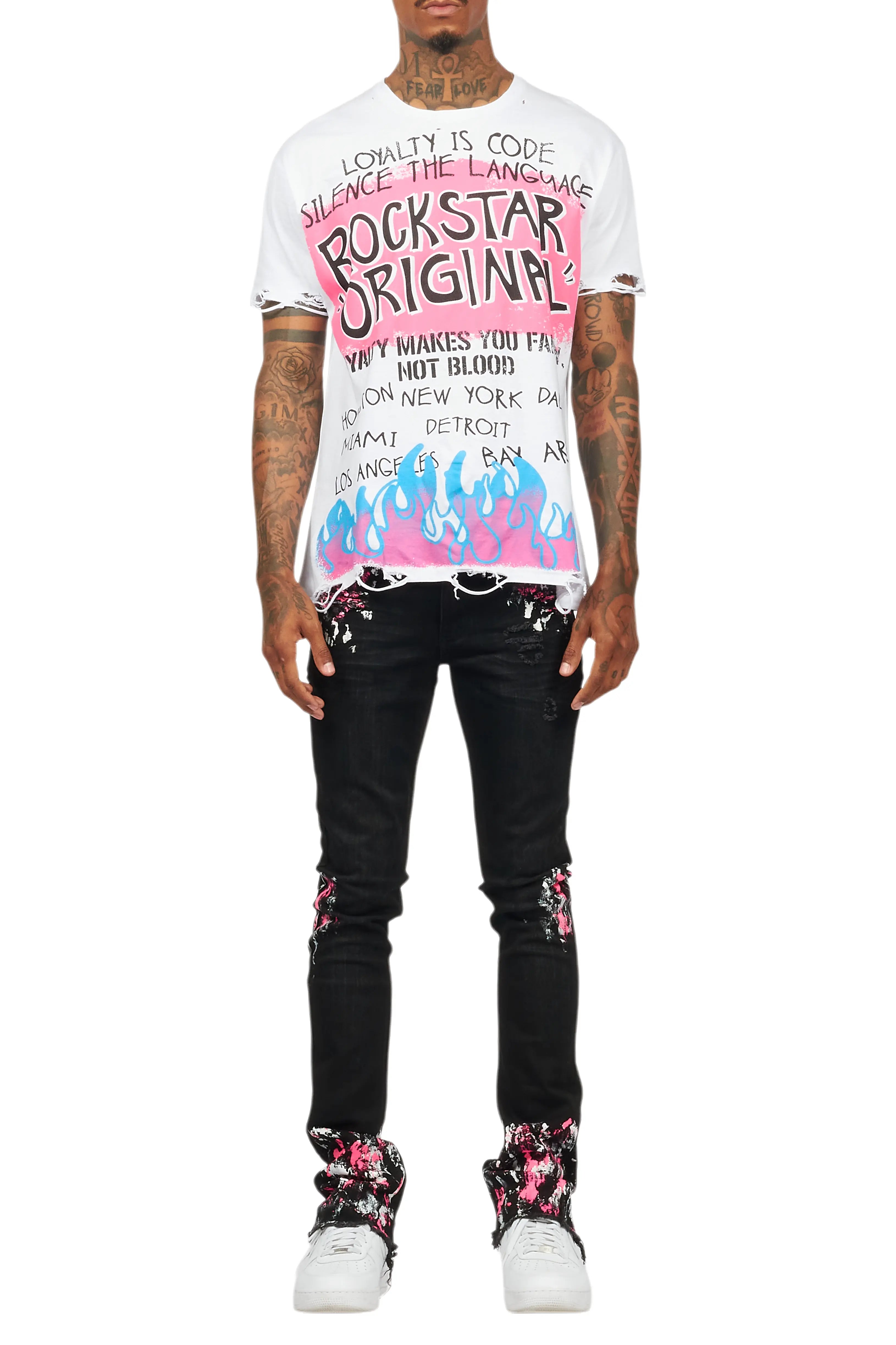 Kodak Black/Pink Painter Stacked Flare Jean