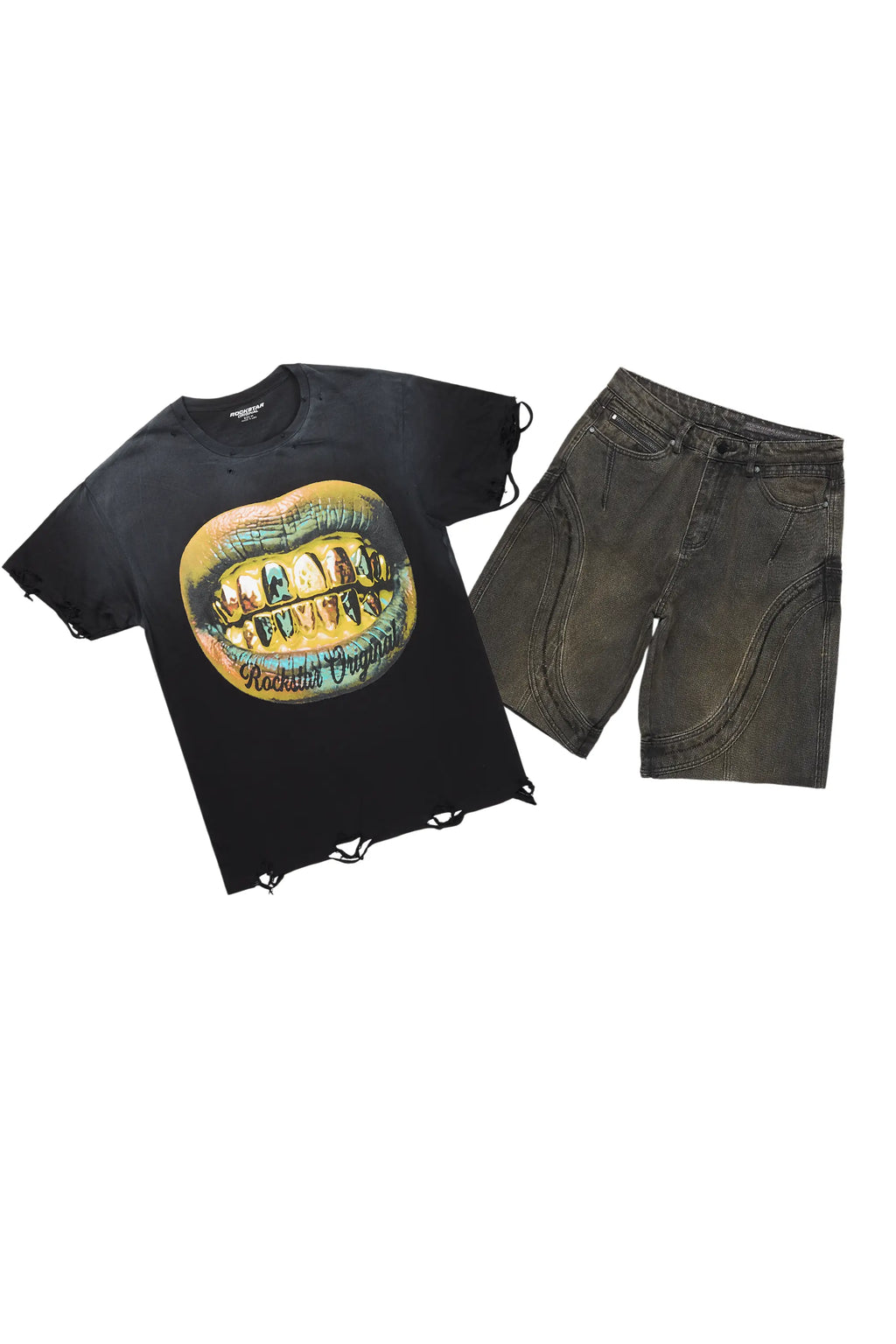 Gonen Black T-Shirt/Denim Short Set