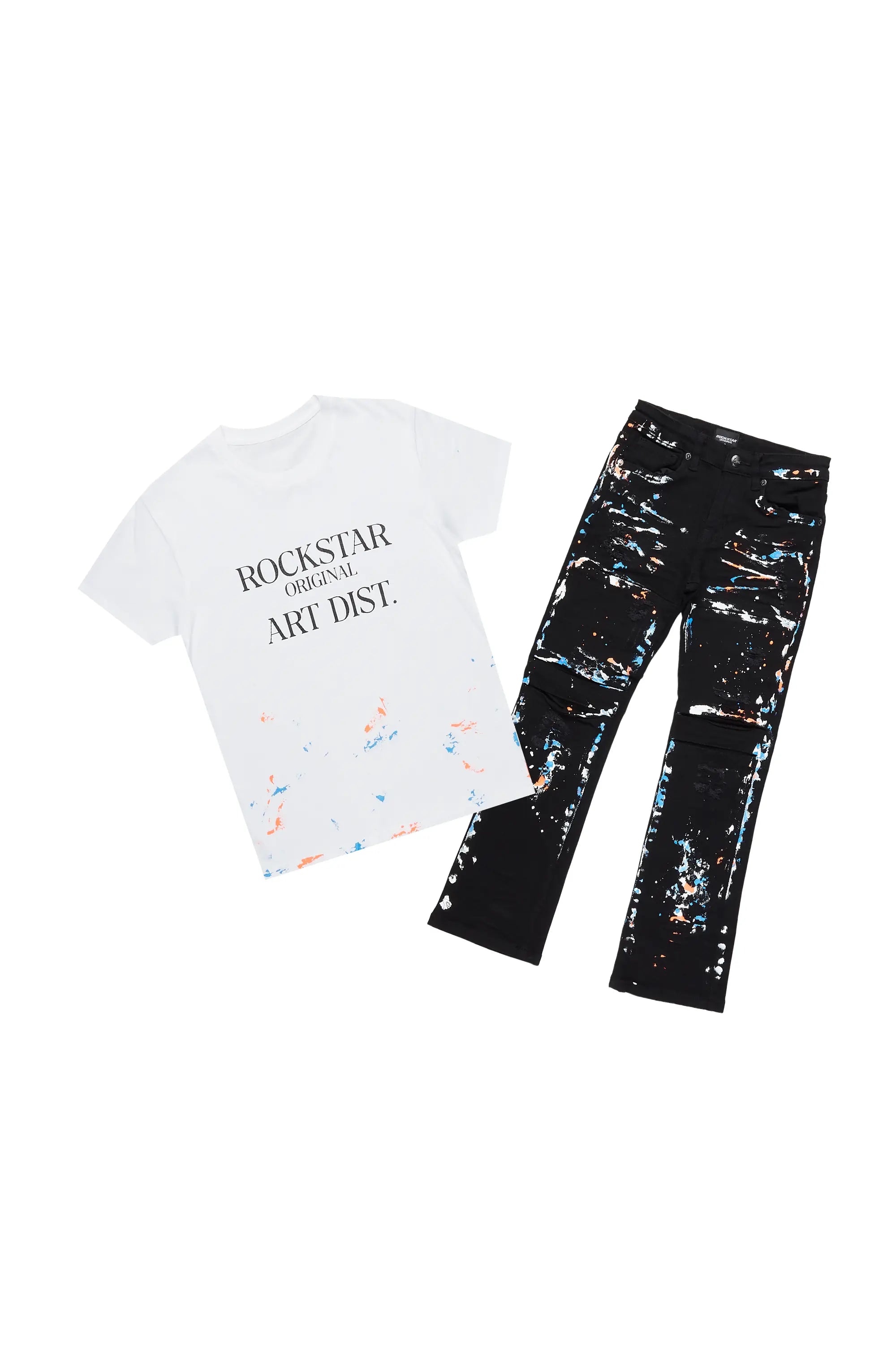 Boys Travis White T-Shirt/Stacked Flare Jean Set