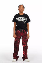 Boys Tyrell Red Metallic Coated Stacked Flare Jean
