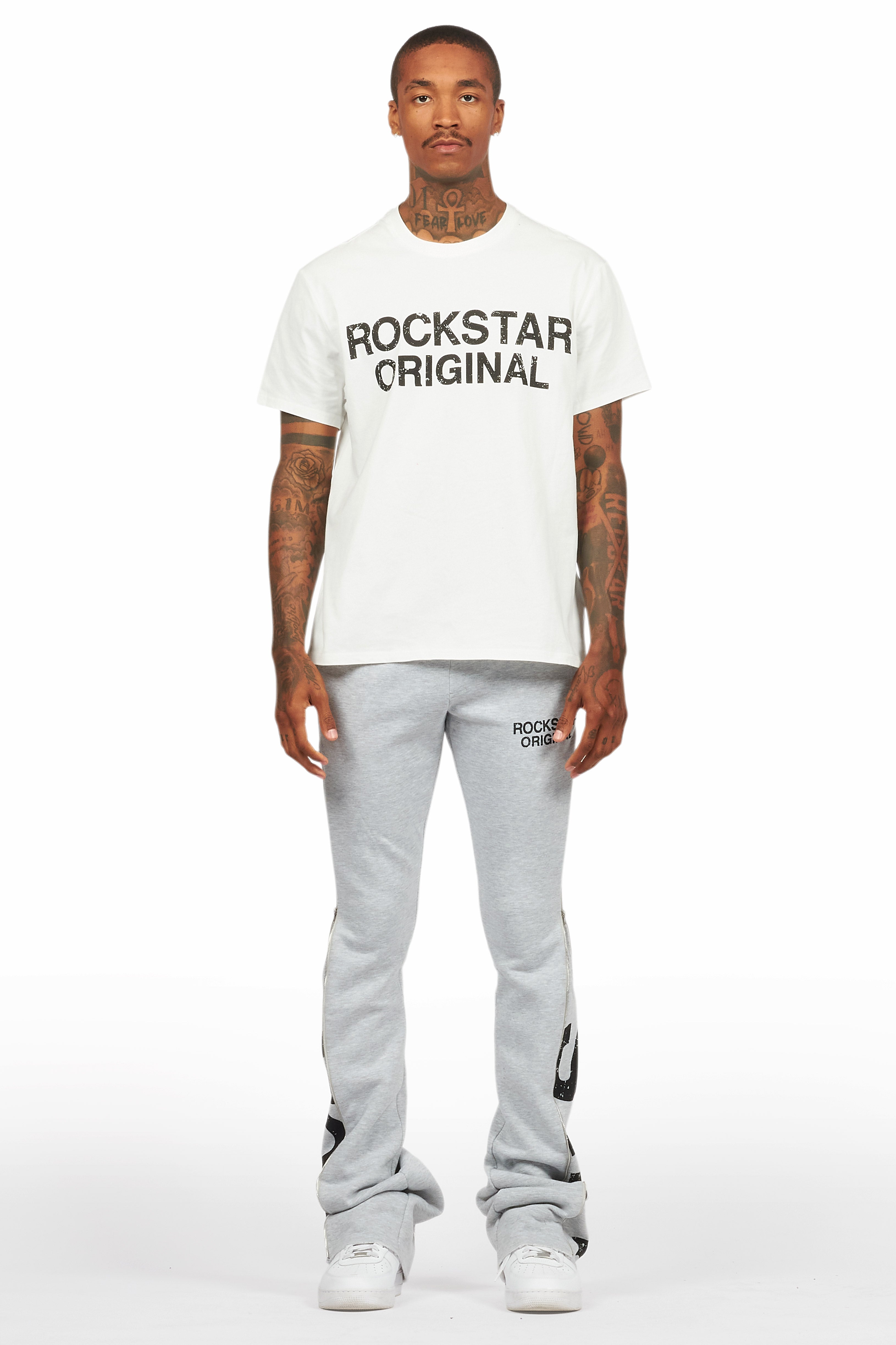 Deniska Heather Grey T-Shirt/Baggy Stacked Flare Track Set