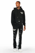 Raffer Black/White Hoodie/Stacked Track Pant Set