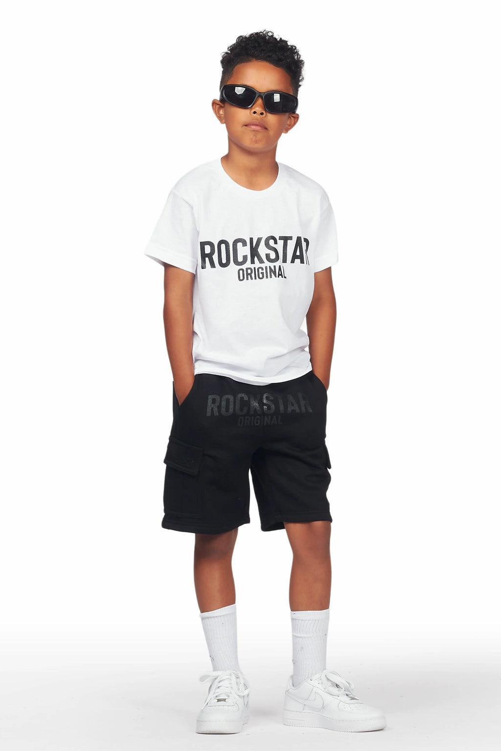 Boys Sana White/Black T-Shirt Cargo Short Set