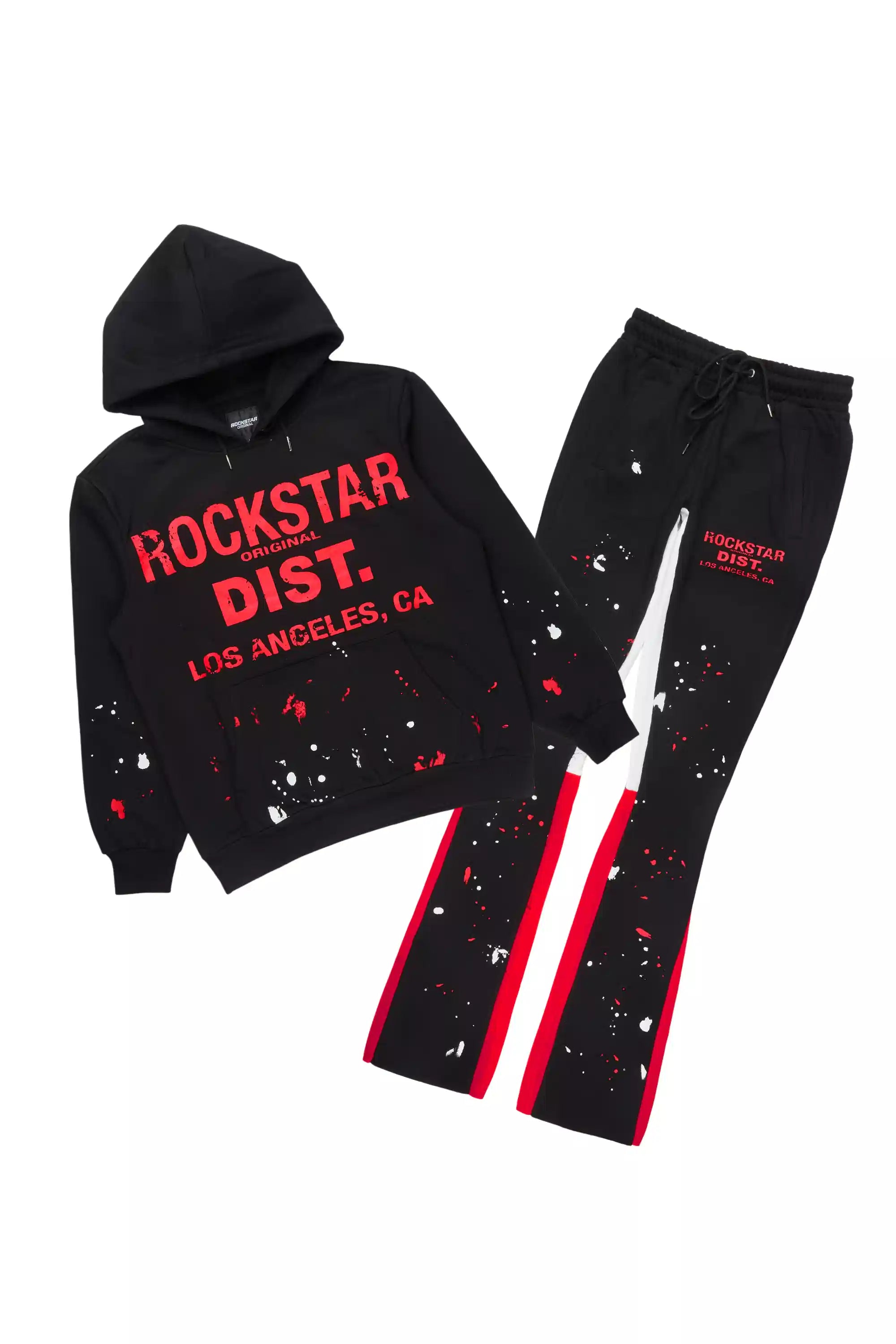 Scottie Black/Red Paint Splatter Hoodie/Stacked Flare Pant Set