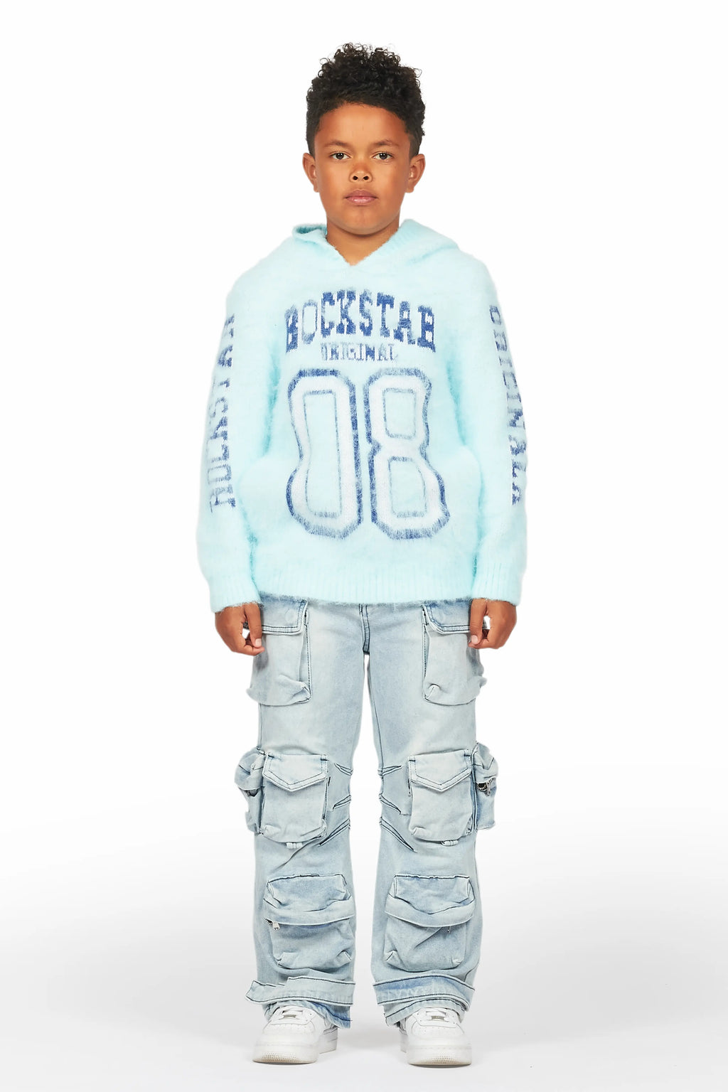 Boys Fields Blue Mohair Hoodie/Baggy Cargo Jean Set