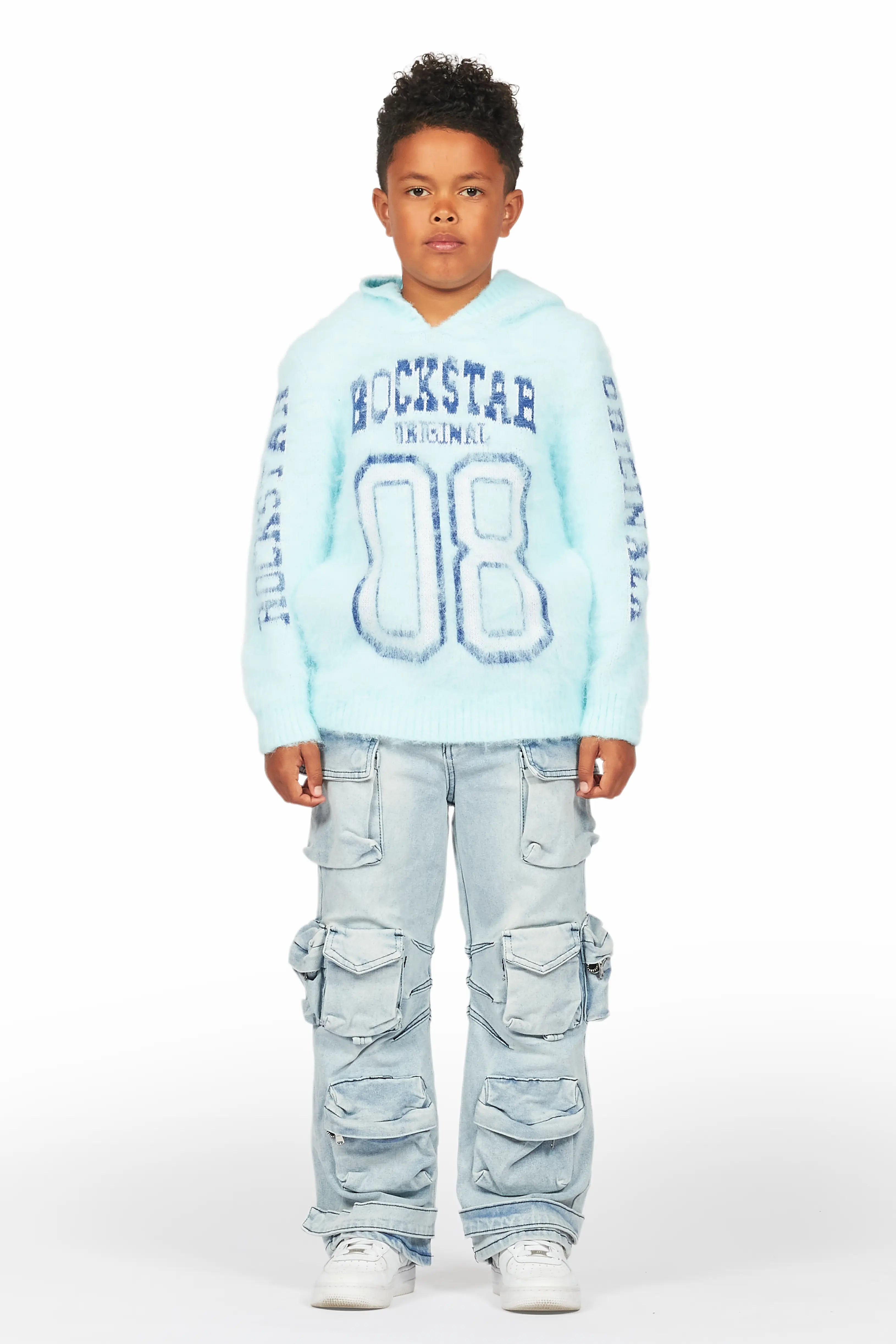 Boys Fields Blue Mohair Hoodie/Baggy Cargo Jean Set