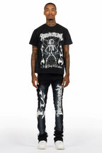 Deathrow Black T-Shirt/Stacked Flare Pant Set