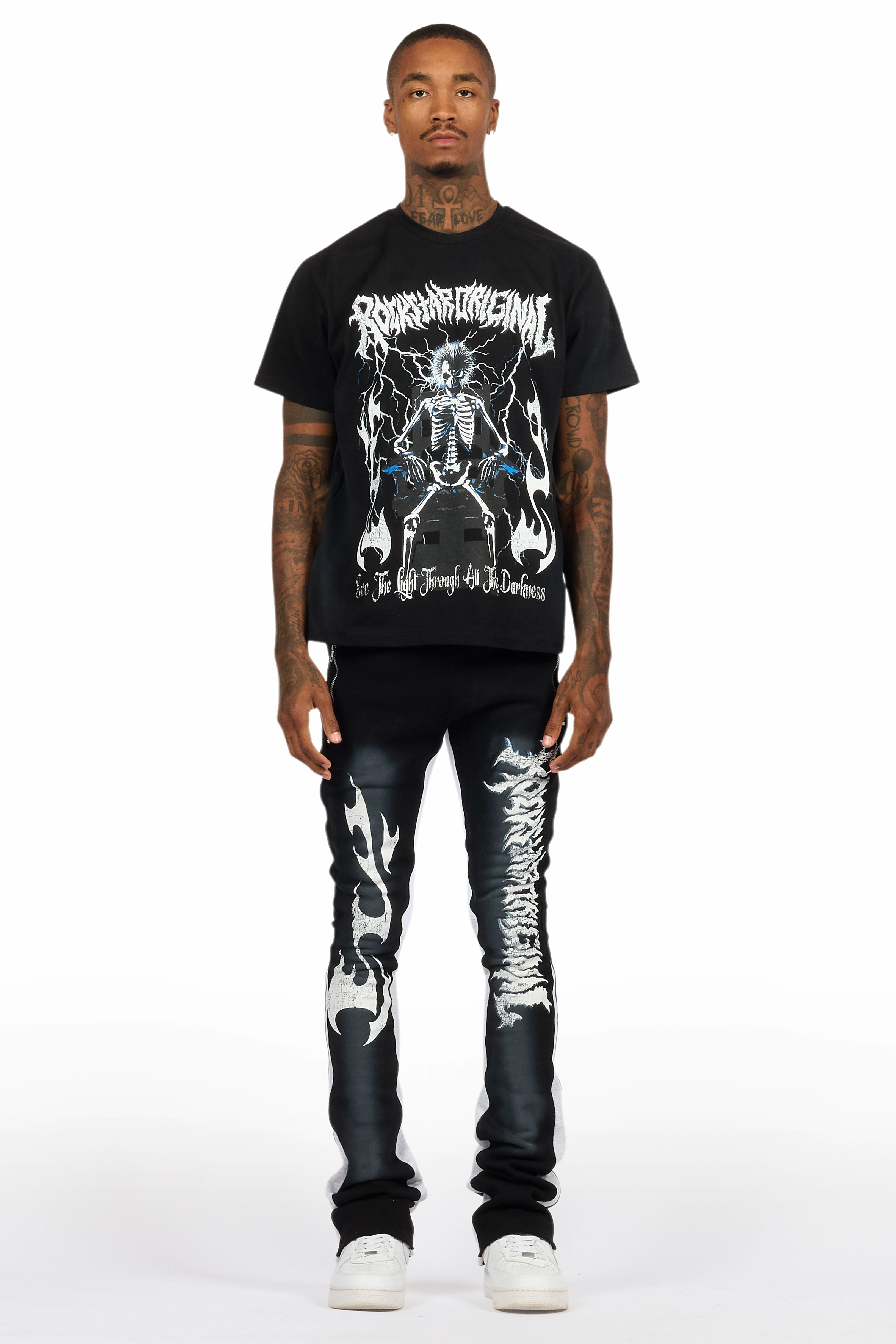 Deathrow Black T-Shirt/Stacked Flare Pant Set