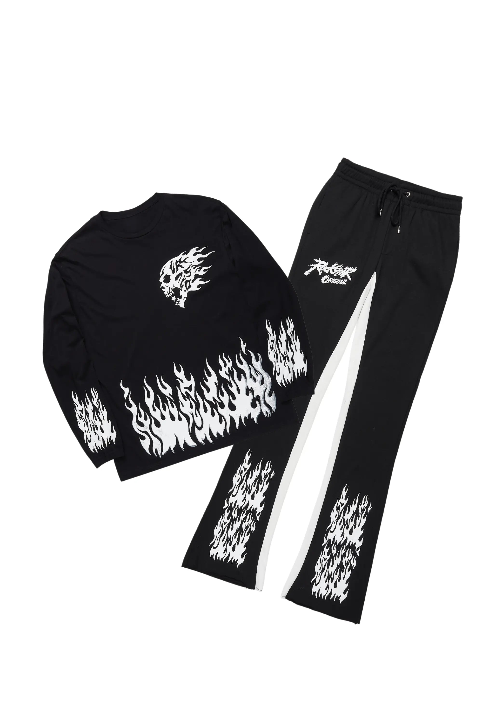 Bubble Black/White Long Sleeve T-Shirt/Baggy Pant Set