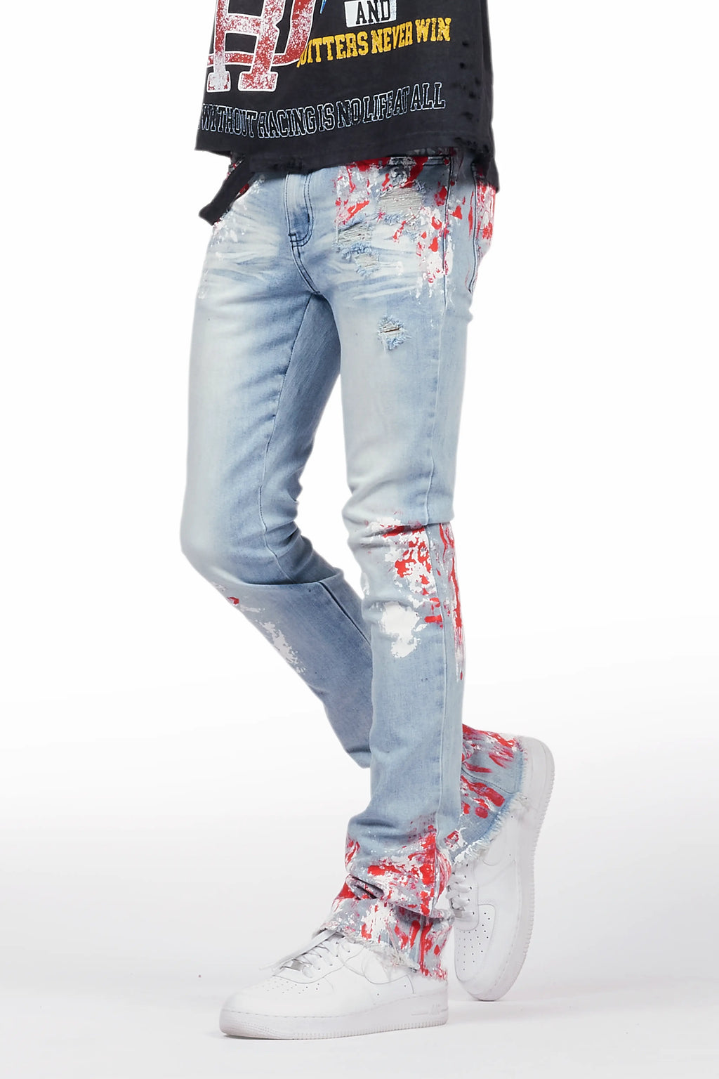 Kodak Blue/Red Painter Stacked Flare Jean