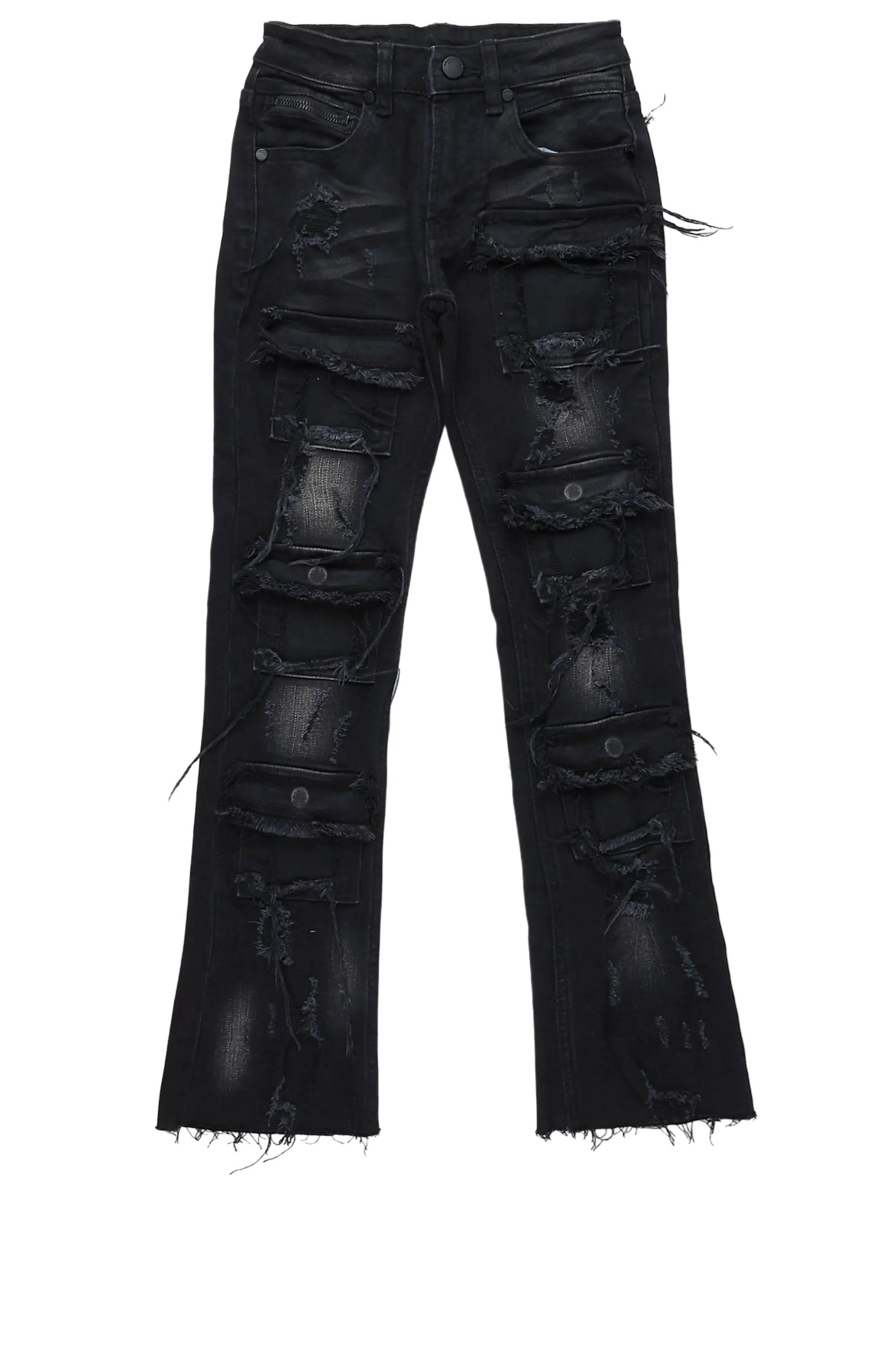 Girls Aalia Black Super Stacked Flare Jean