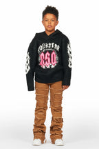 Boys Kanan Black Mohair Hoodie/Stacked Flare Jean Set