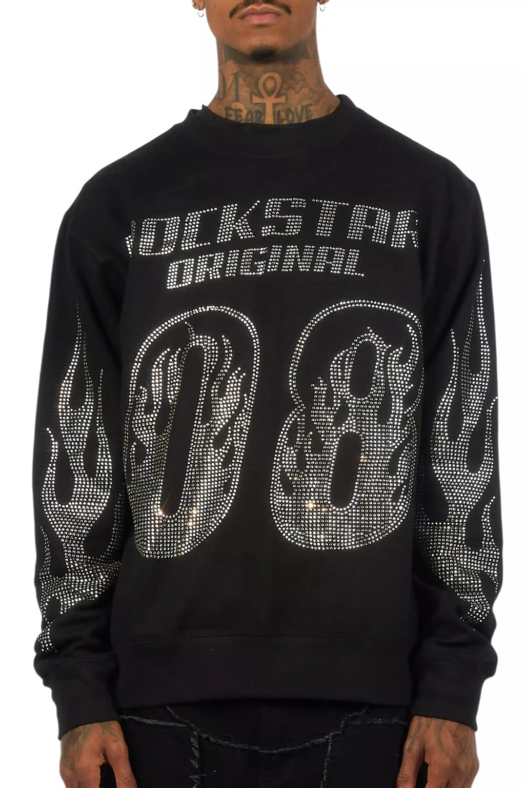 Jahlil Black/Silver Rhinestone Crewneck Sweatshirt