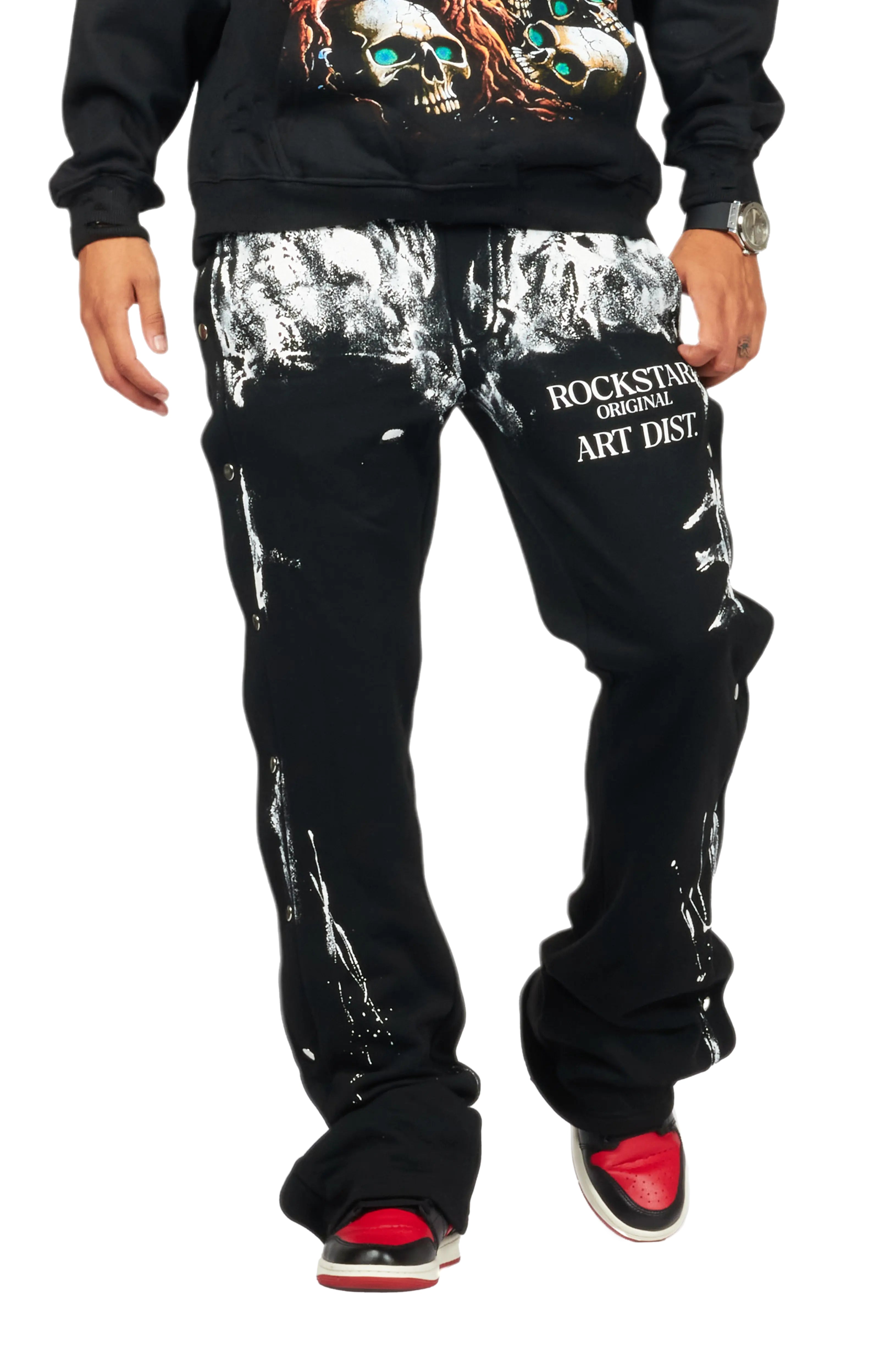 Filip Black Baggy Snap Button Pant