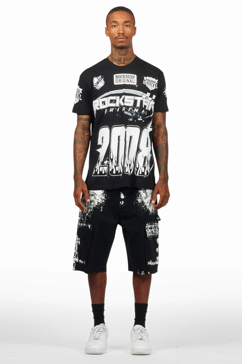 Amos Black/White T-Shirt/Denim Short Set