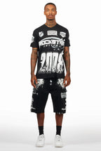 Amos Black/White T-Shirt/Denim Short Set