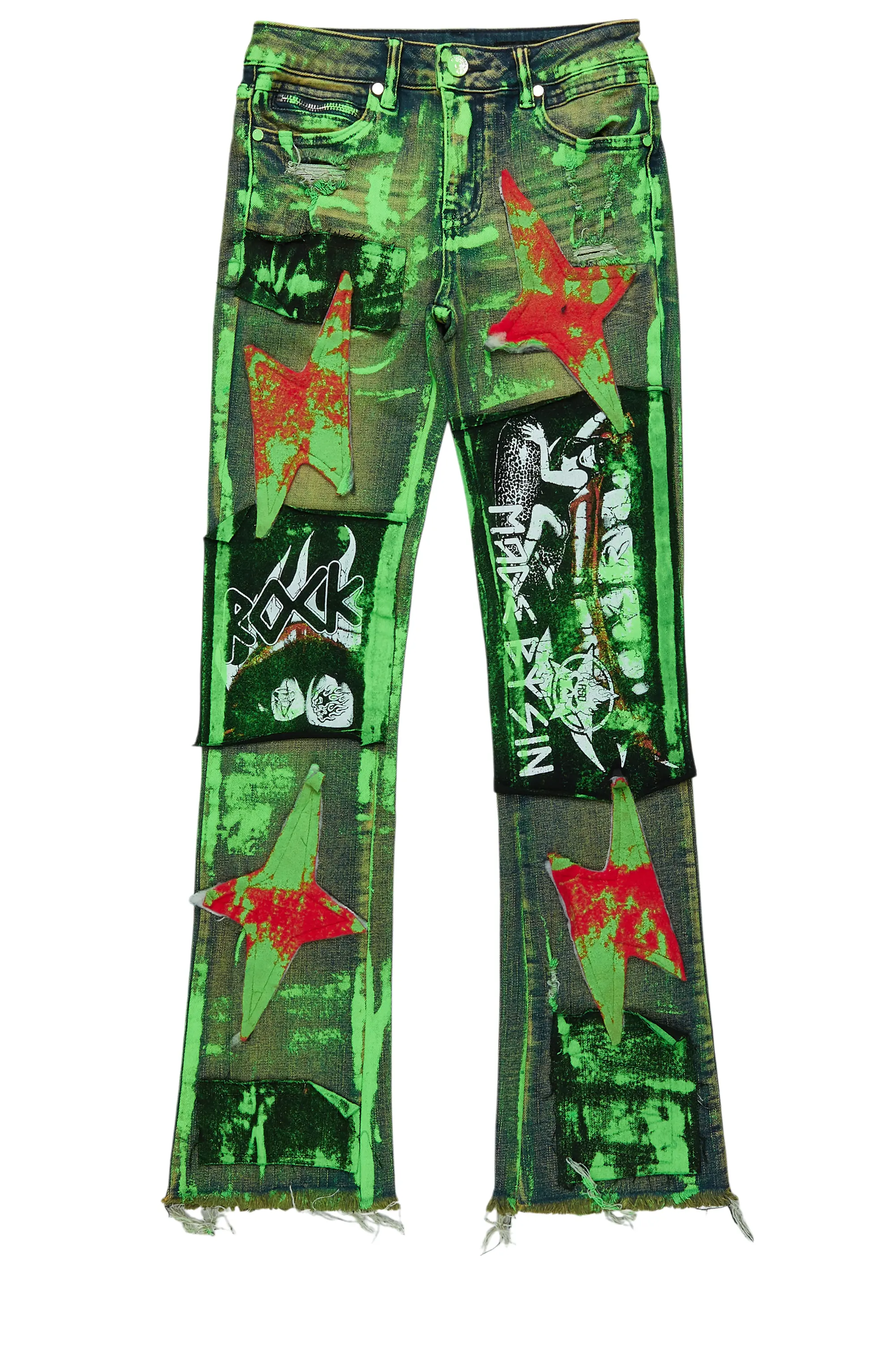 Boys Valko Blue/Green Roller Paint Stacked Flare Jean