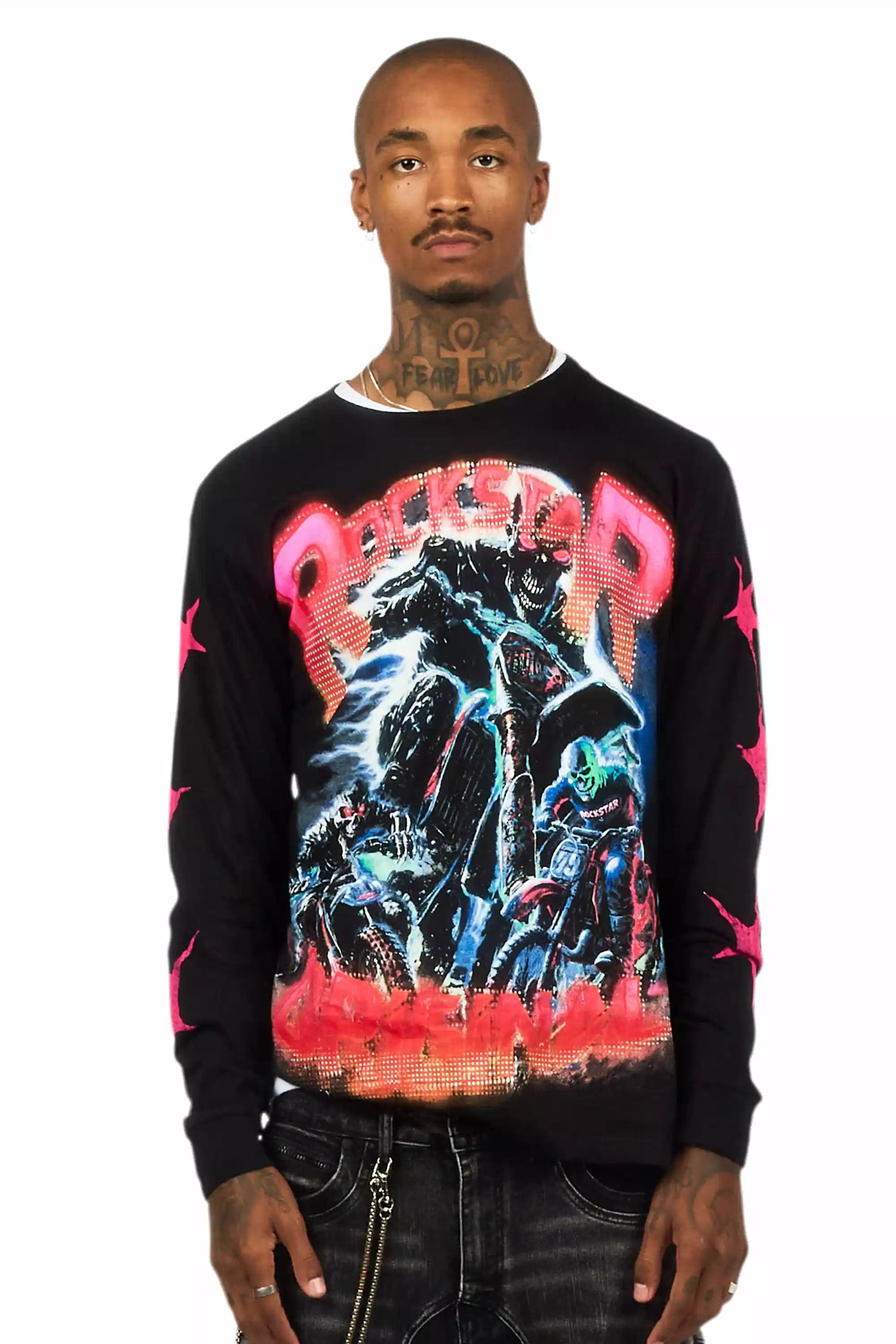 Trenzo Black/Fuchsia Long Sleeve Graphic T-Shirt