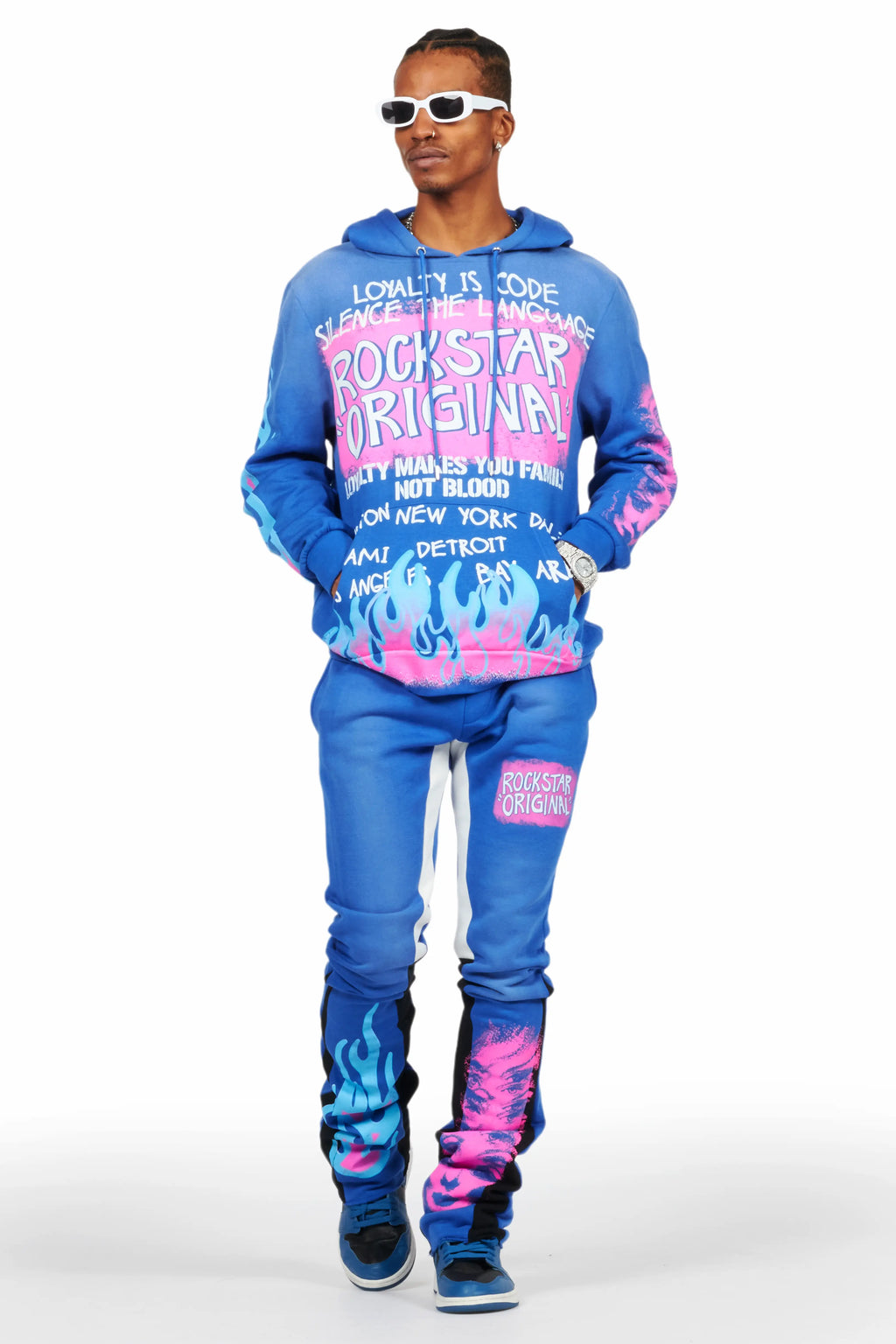 Beno Royal Blue Stacked Flare Hoodie Track Set