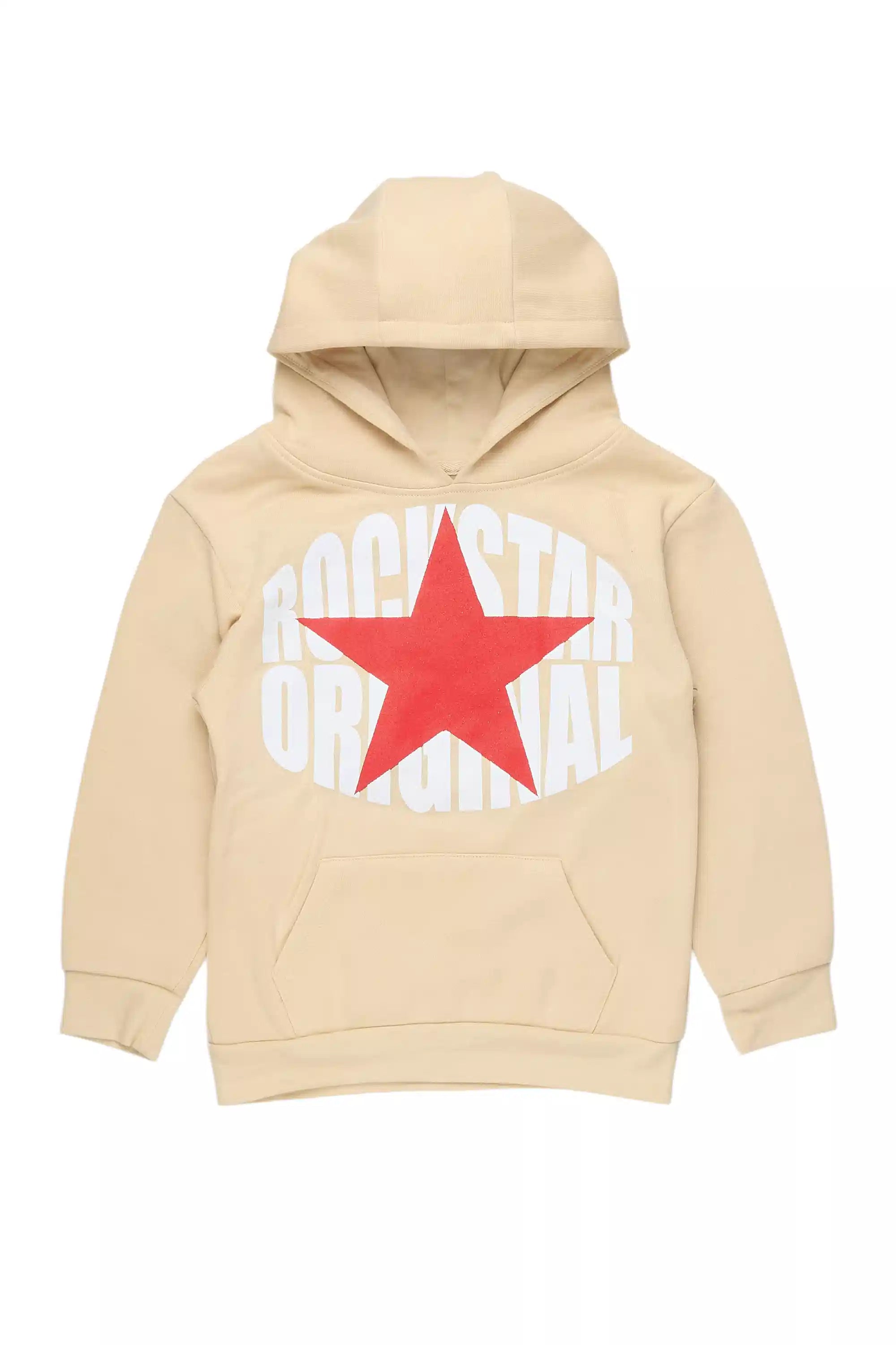 Boys Ezra Beige/Red Graphic Hoodie