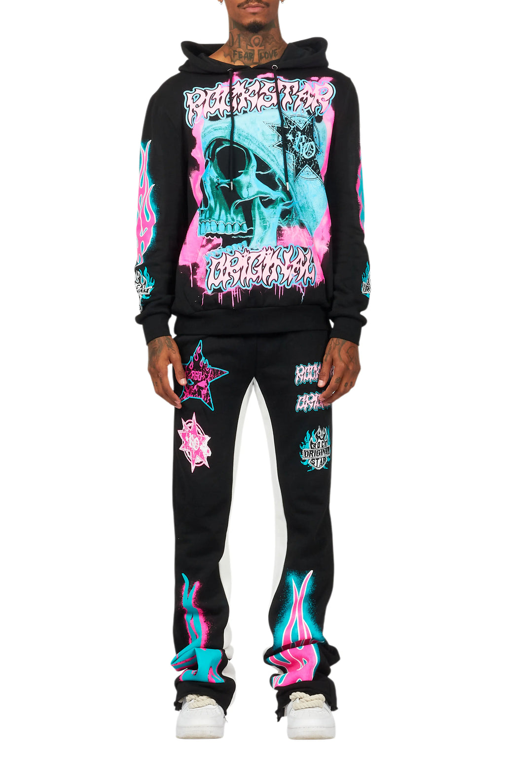 Adkin Black Hoodie/Baggy Track Pant Set