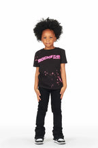 Girls Josie Black Super Stacked Flare Jean