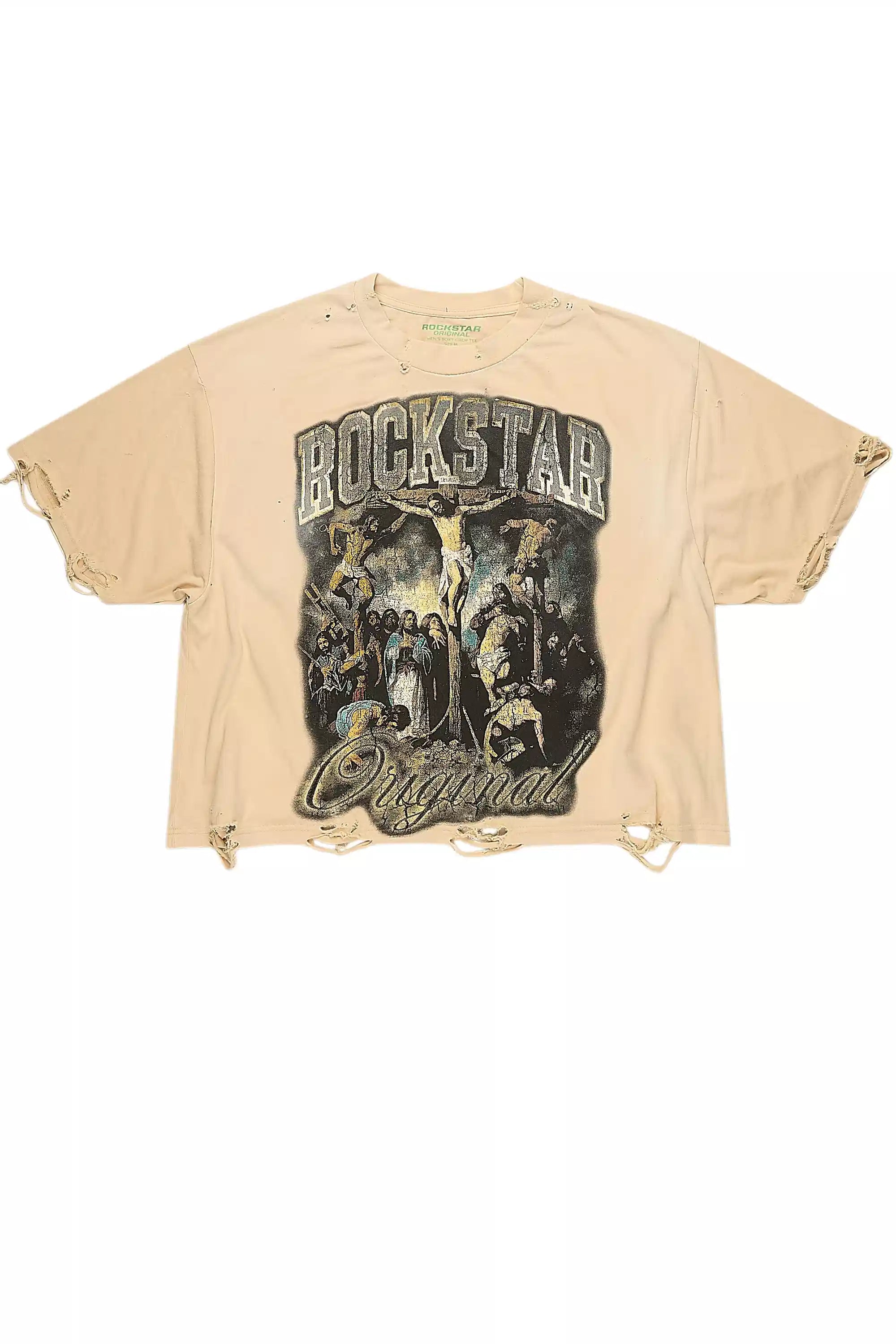 Waller Beige/Blue Boxy Crop T-Shirt