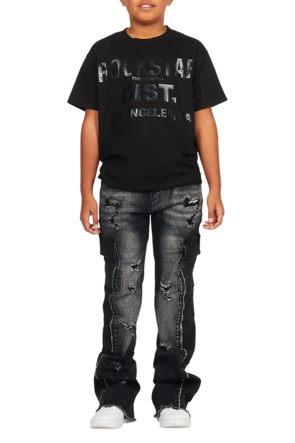 Boys Hutch Black Wash Stacked Flare Jean
