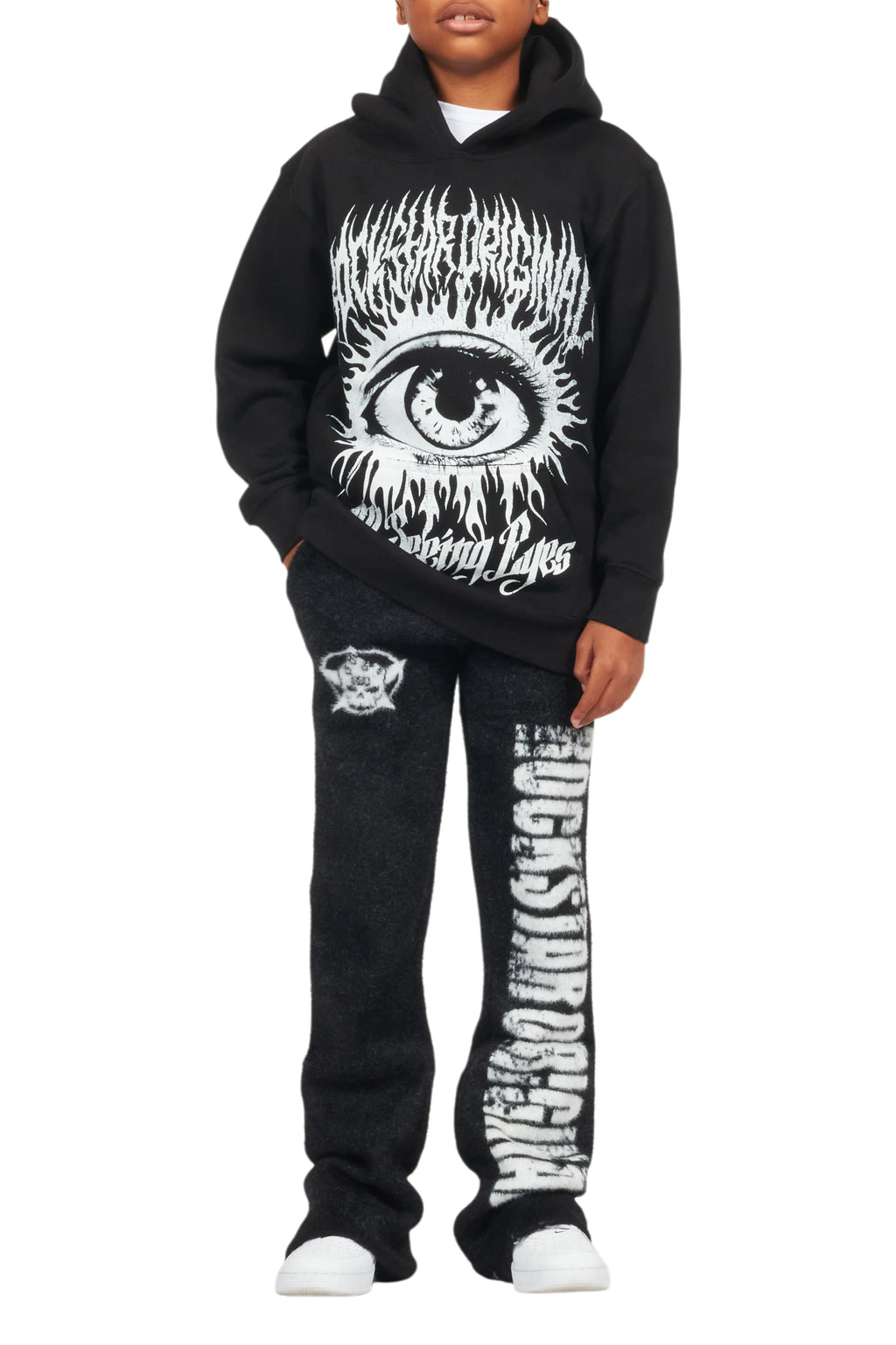 Boys Keve Black Knitted Mohair Flare Sweat Pant