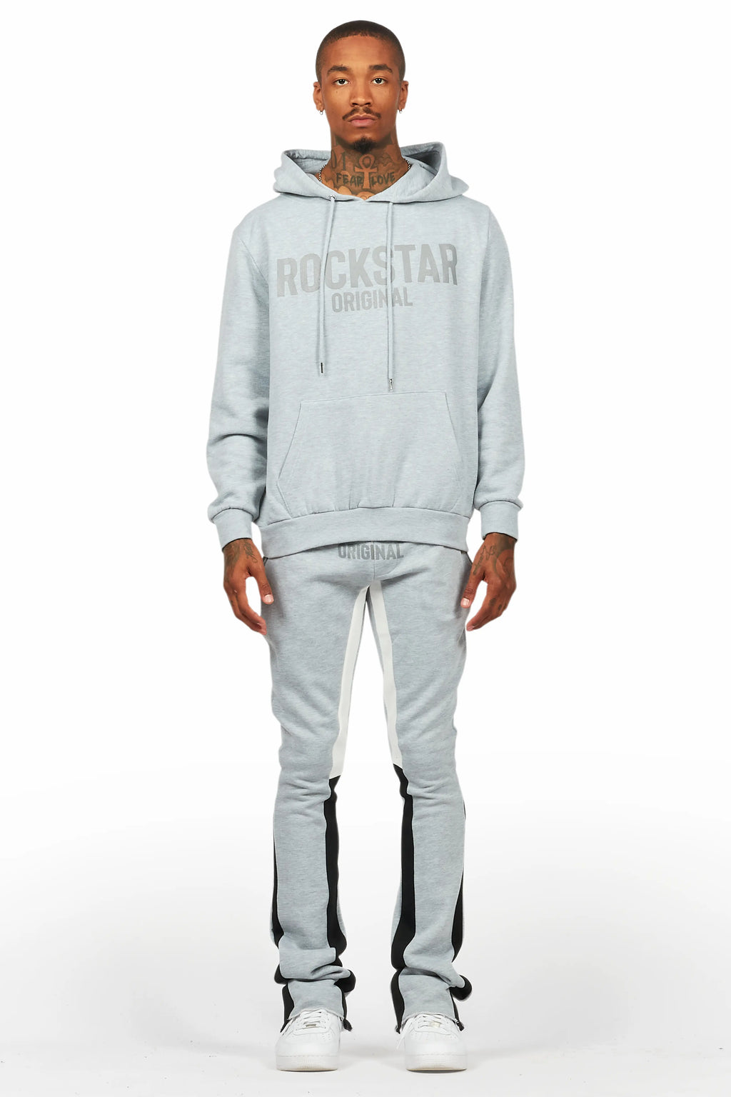 Sana Heather Grey Hoodie/Stacked Flare Track Pant Set