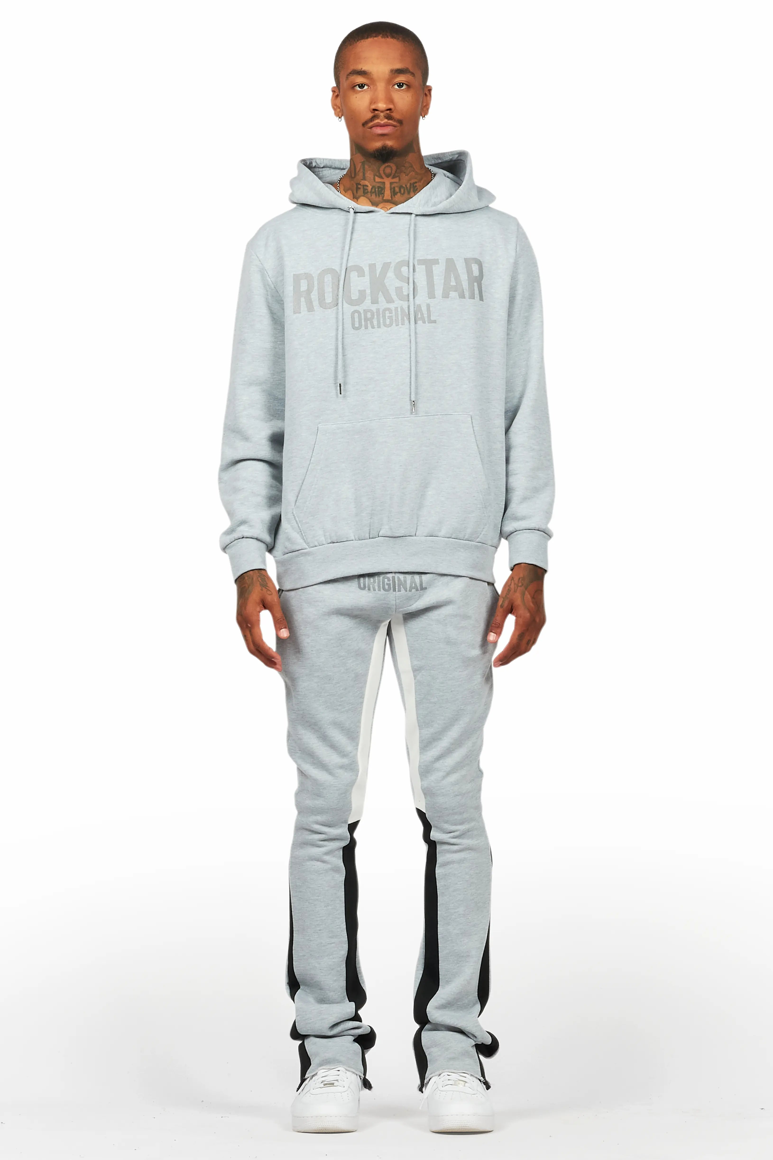 Sana Heather Grey Hoodie/Stacked Flare Track Pant Set