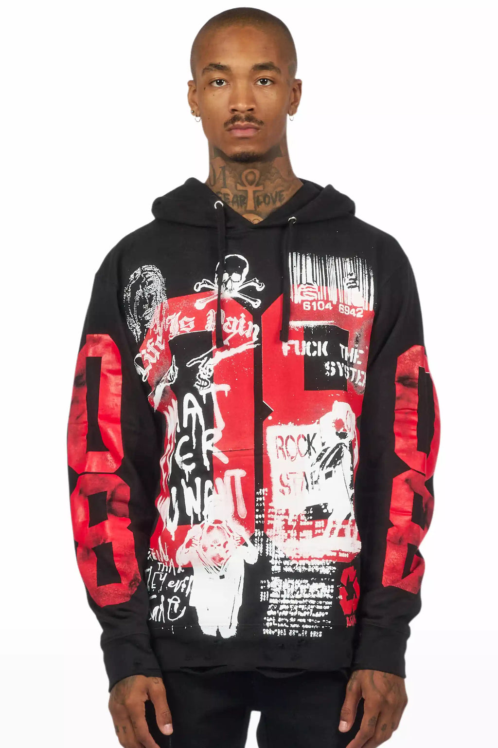 Grill Black/White Distressed Graphic Hoodie