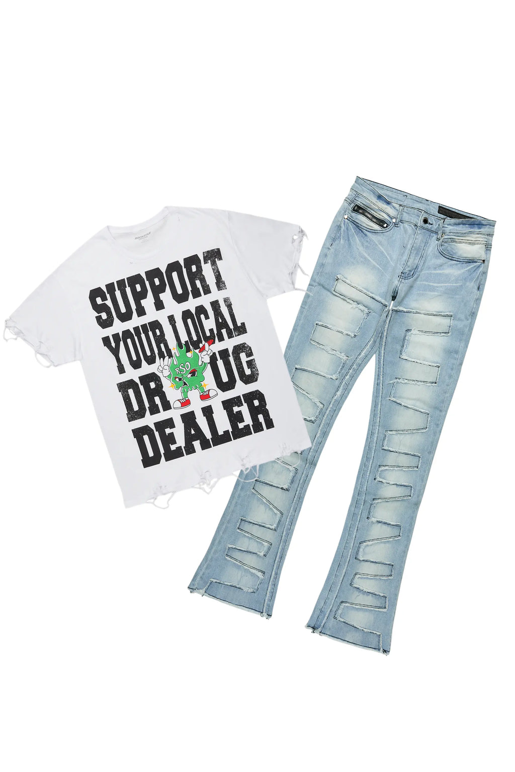 Tarl White T-Shirt/Stacked Flare Jean Bundle