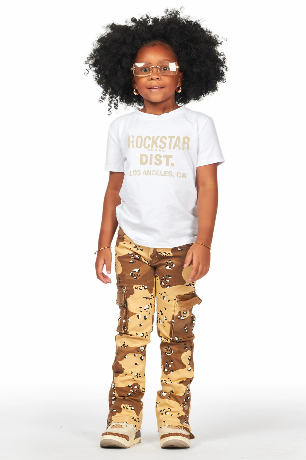Girls Amiry Desert Camo Stacked Flare Cargo Jean