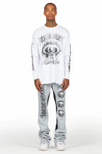 All Seeing Eyes White/Grey Long Sleeve T-Shirt/Baggy Pant Set