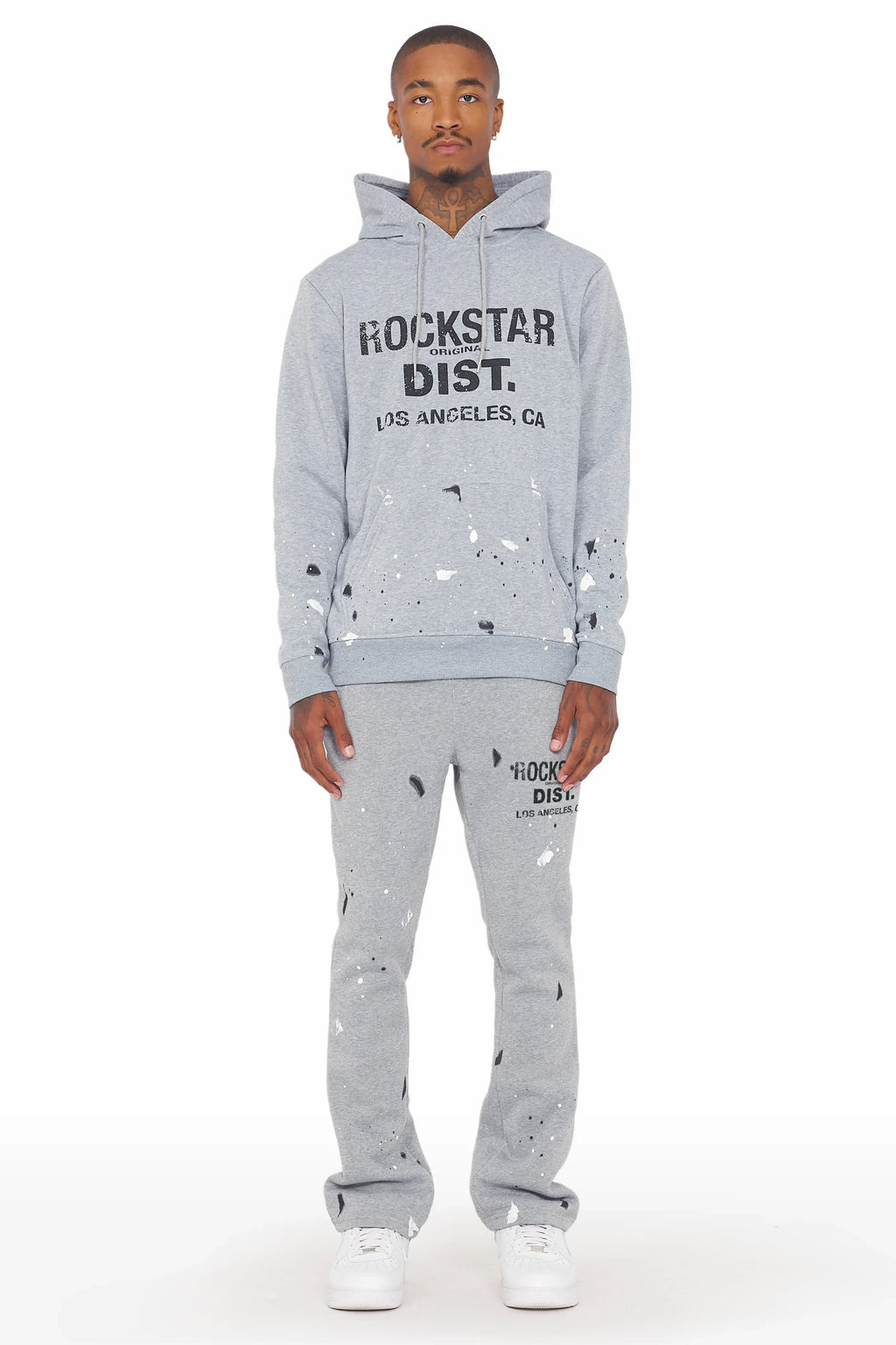 Scottie Grey/Black Paint Splatter Hoodie/Stacked Flare Pant Set