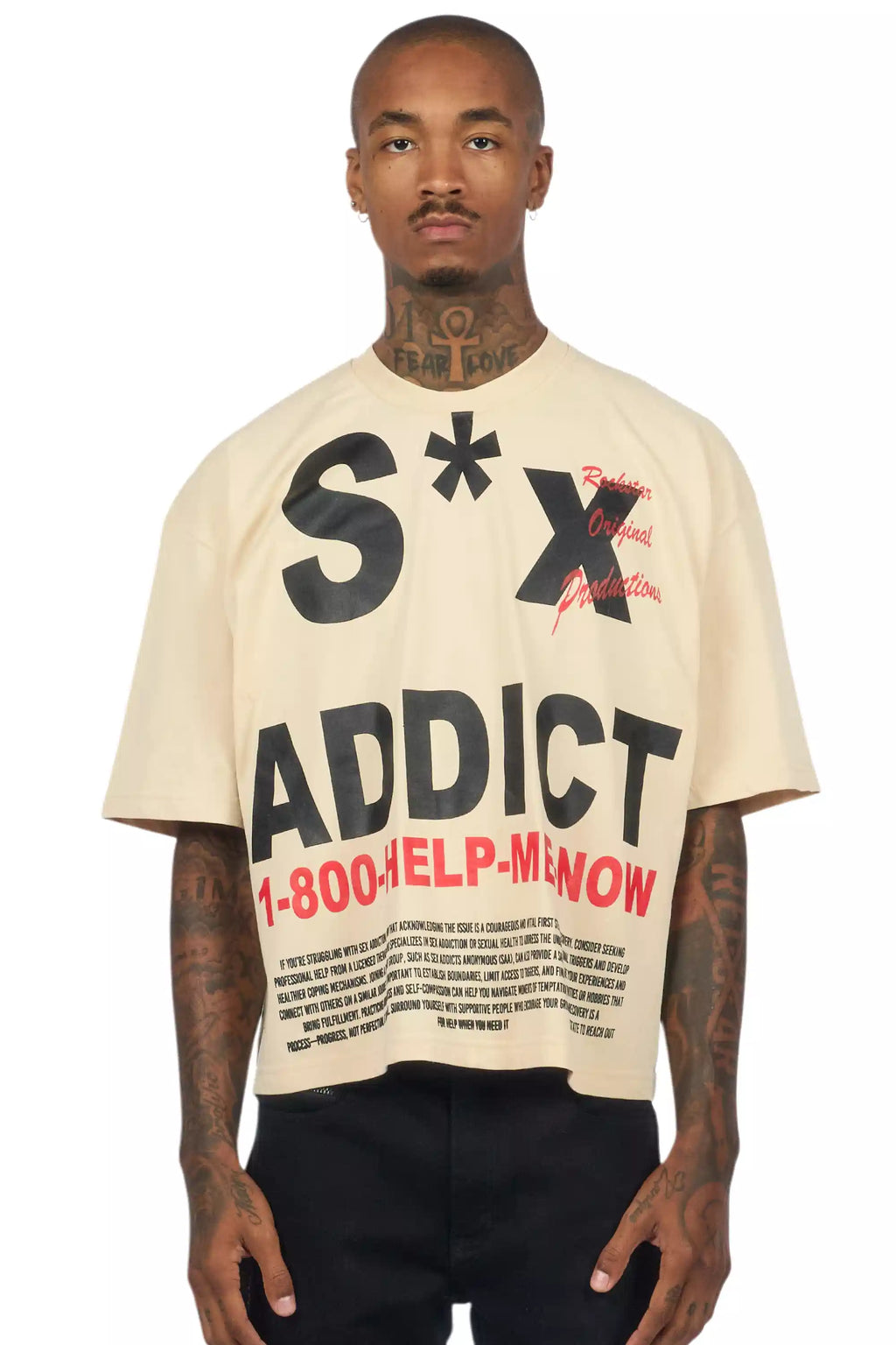 Addict Beige/Black Boxy Crop T-Shirt