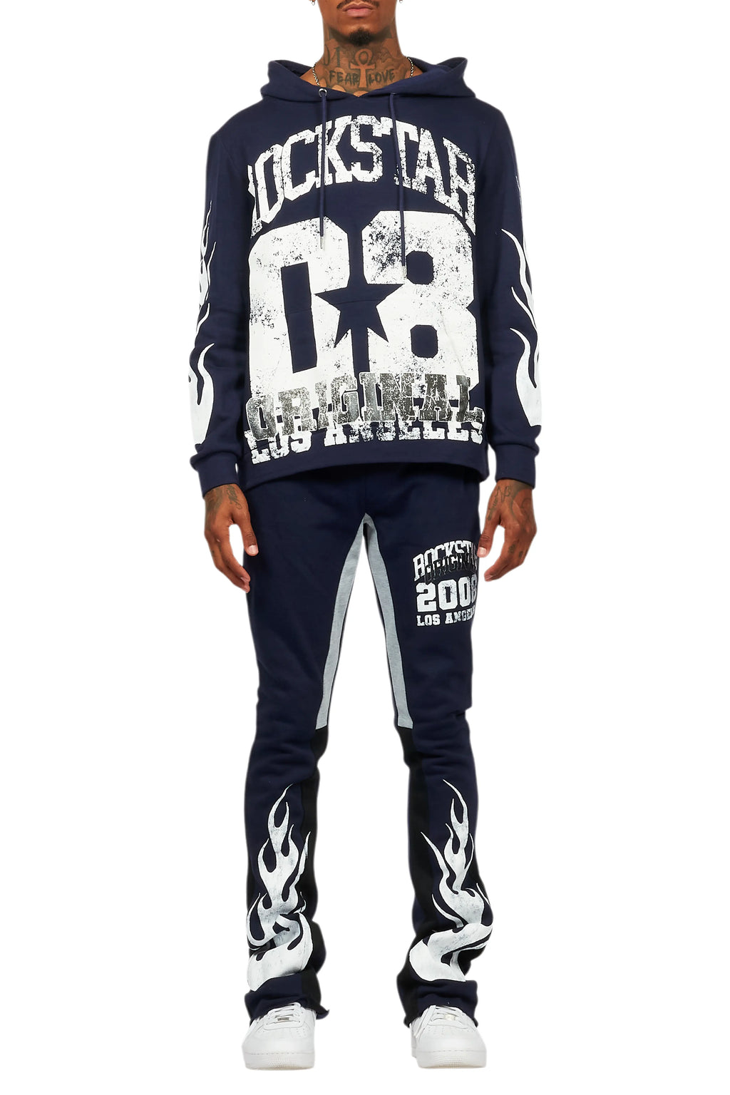 Damir Navy Hoodie/Stacked Flare Track Pant Set