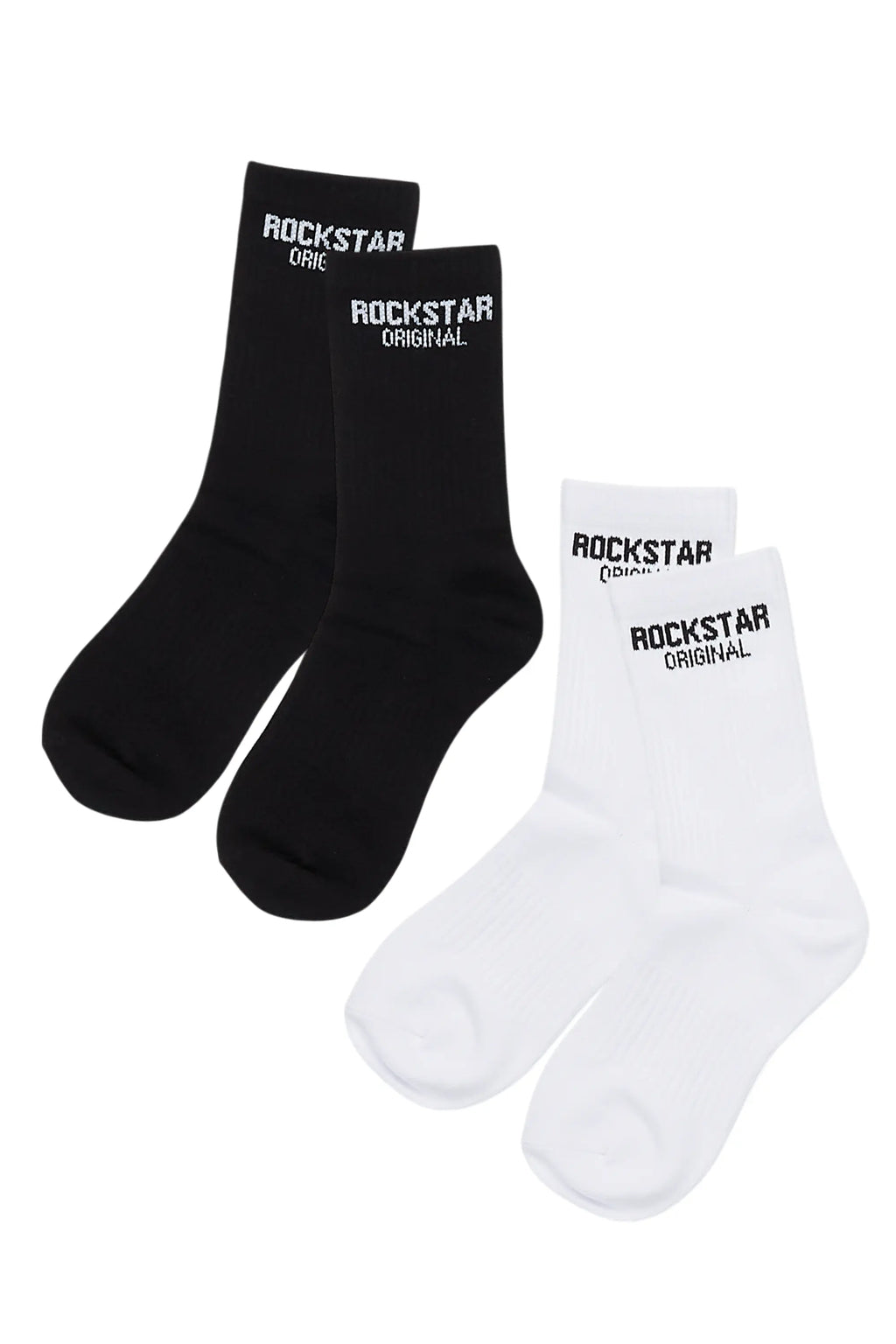Womens Rockstar Dist White/Black Basic Socks 2 Pack