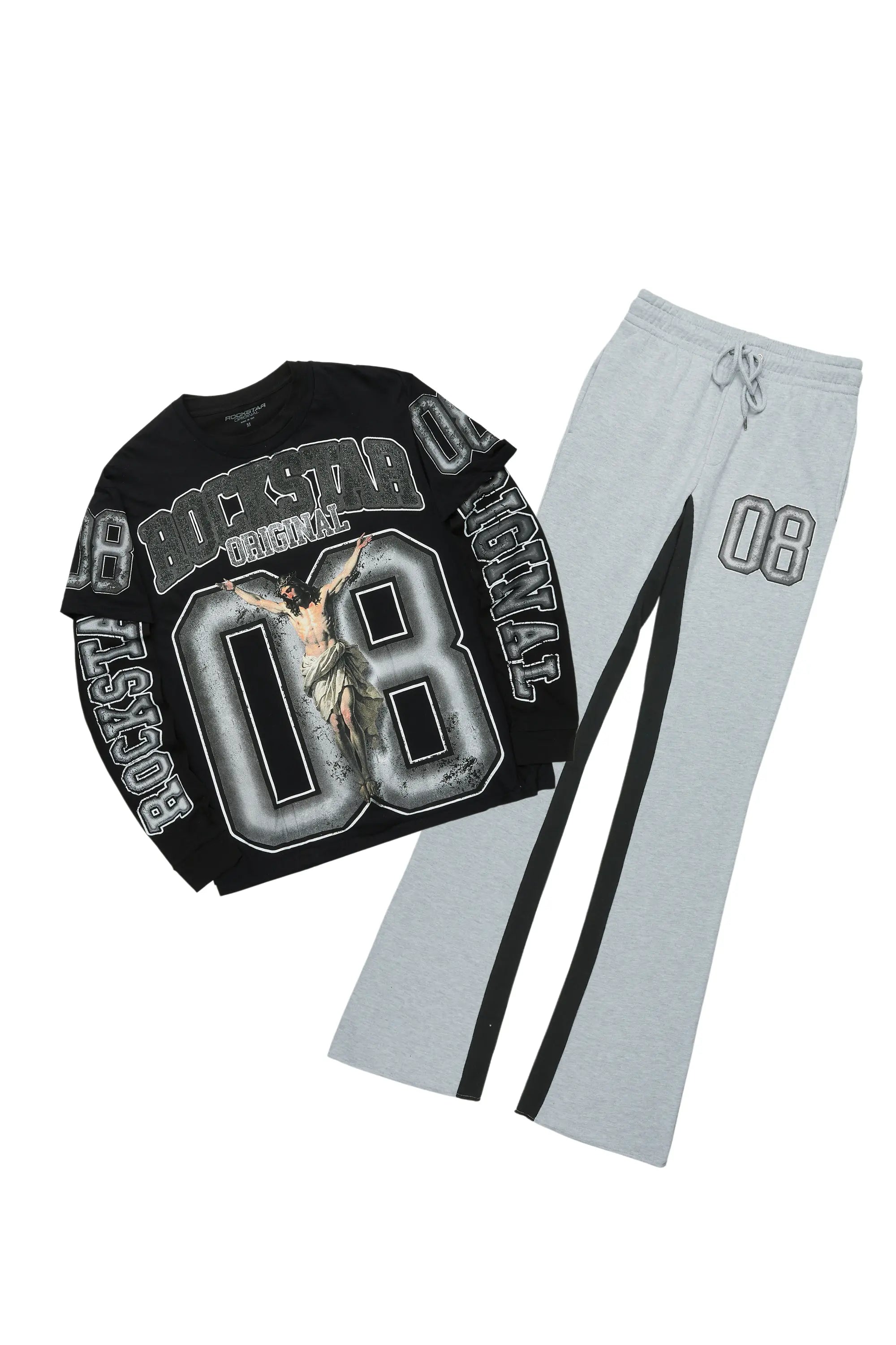 Fields Black/Grey Double Layer T-Shirt/Baggy Pant Set