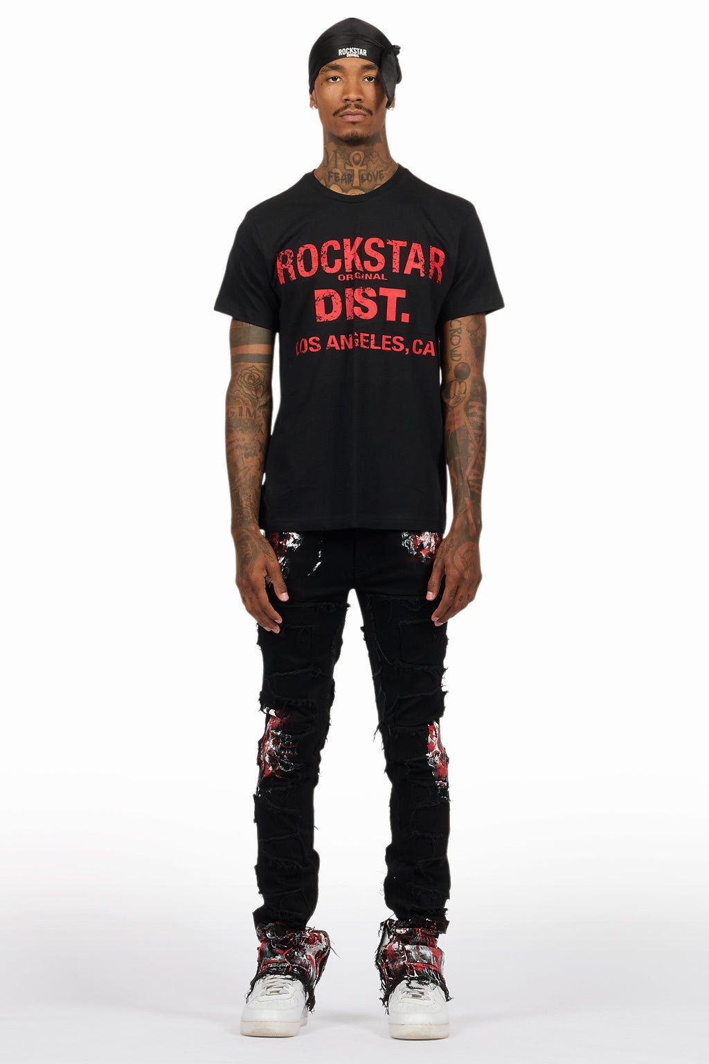 Saxon Black/Red T-Shirt/Stacked Flare Jean Set