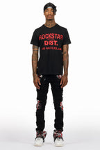 Saxon Black/Red T-Shirt/Stacked Flare Jean Set