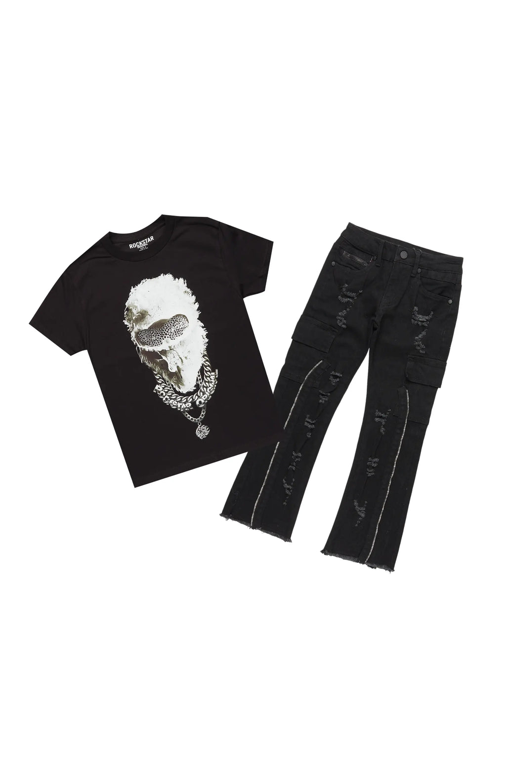 Boys Ponce Black T-Shirt/Stacked Flare Jean Set