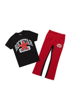 Boys States Black/Burgundy T-Shirt/Stacked Baggy Flare Pant Set