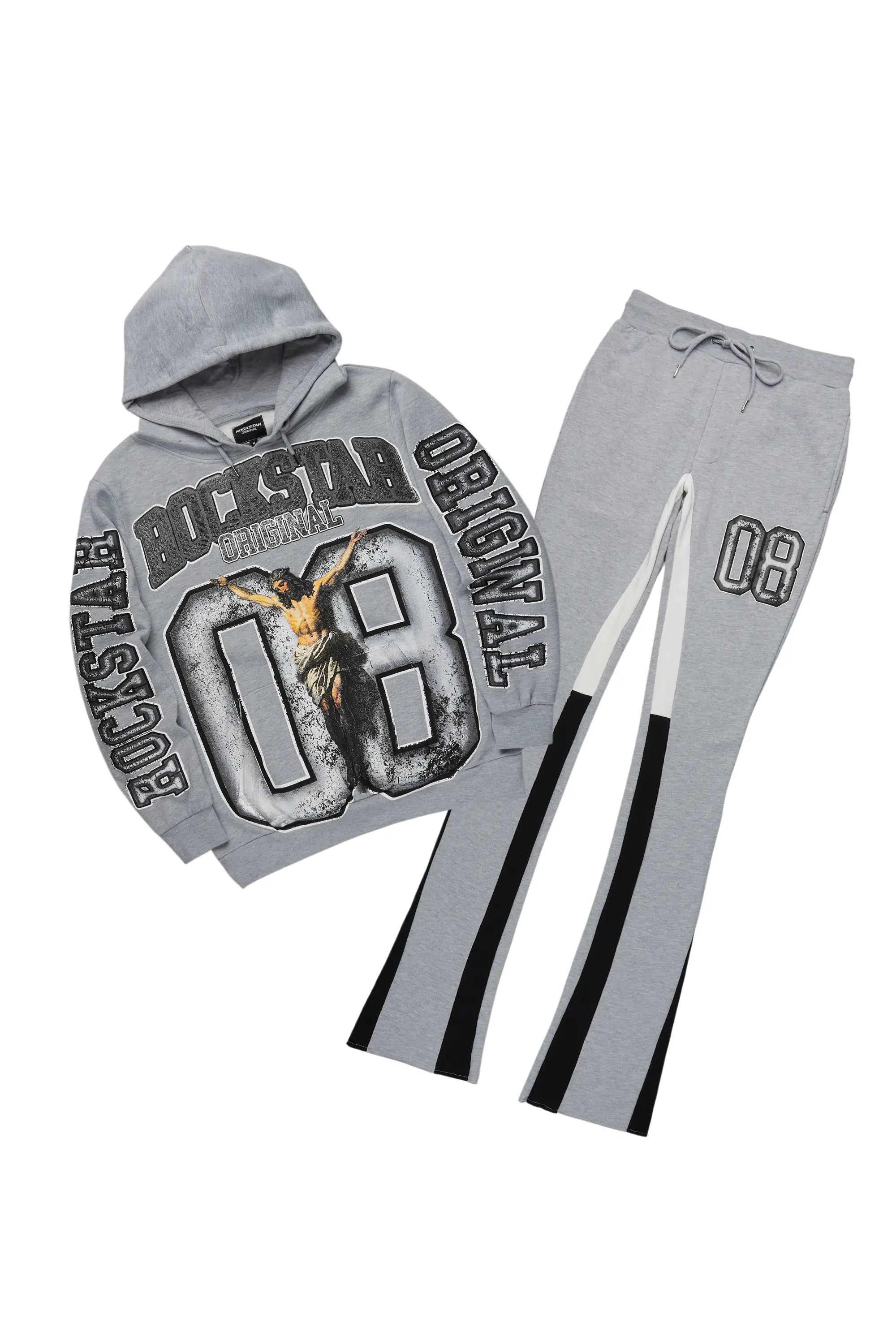 Fields Grey/White Stacked Flare Hoodie Track Set